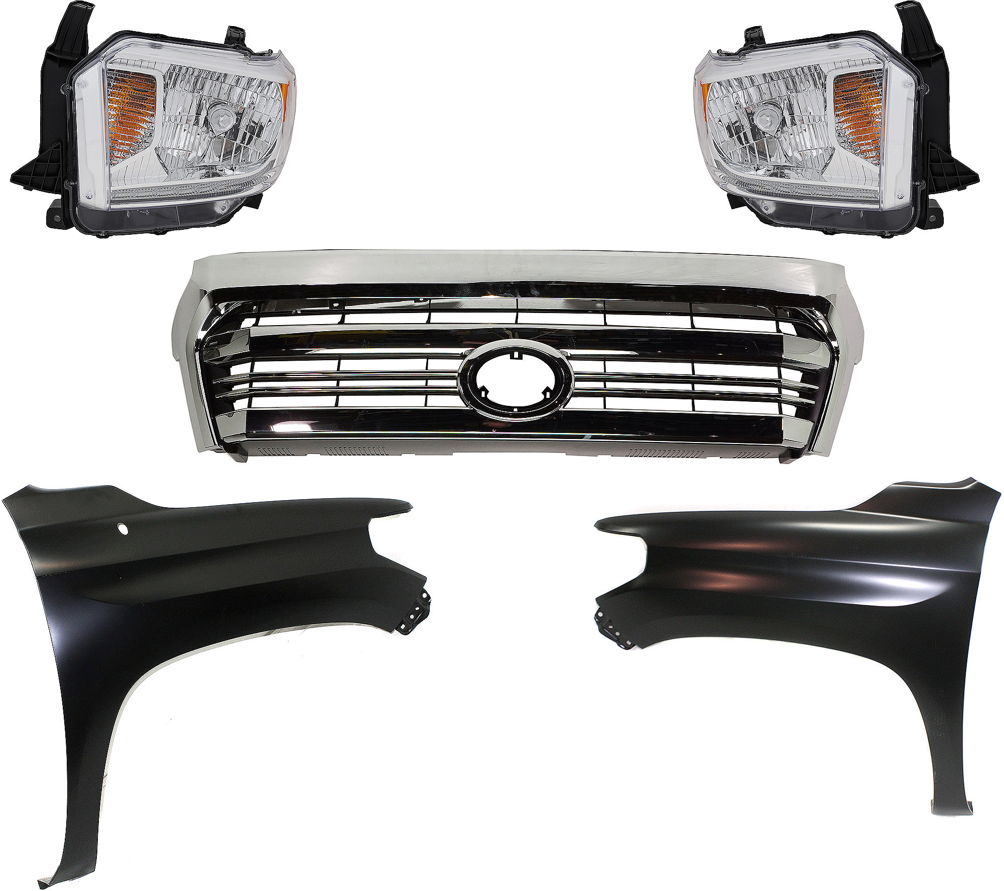 AM TUNDRA 16-17 GRILLE 5 pc Kit with Fenders and Headlights SKU KIT 031323-440 Partslink TO1200431 TO1241249 TO1240249 TO2502220 TO2503220 OEM 531000C280-538110C060-538120C0