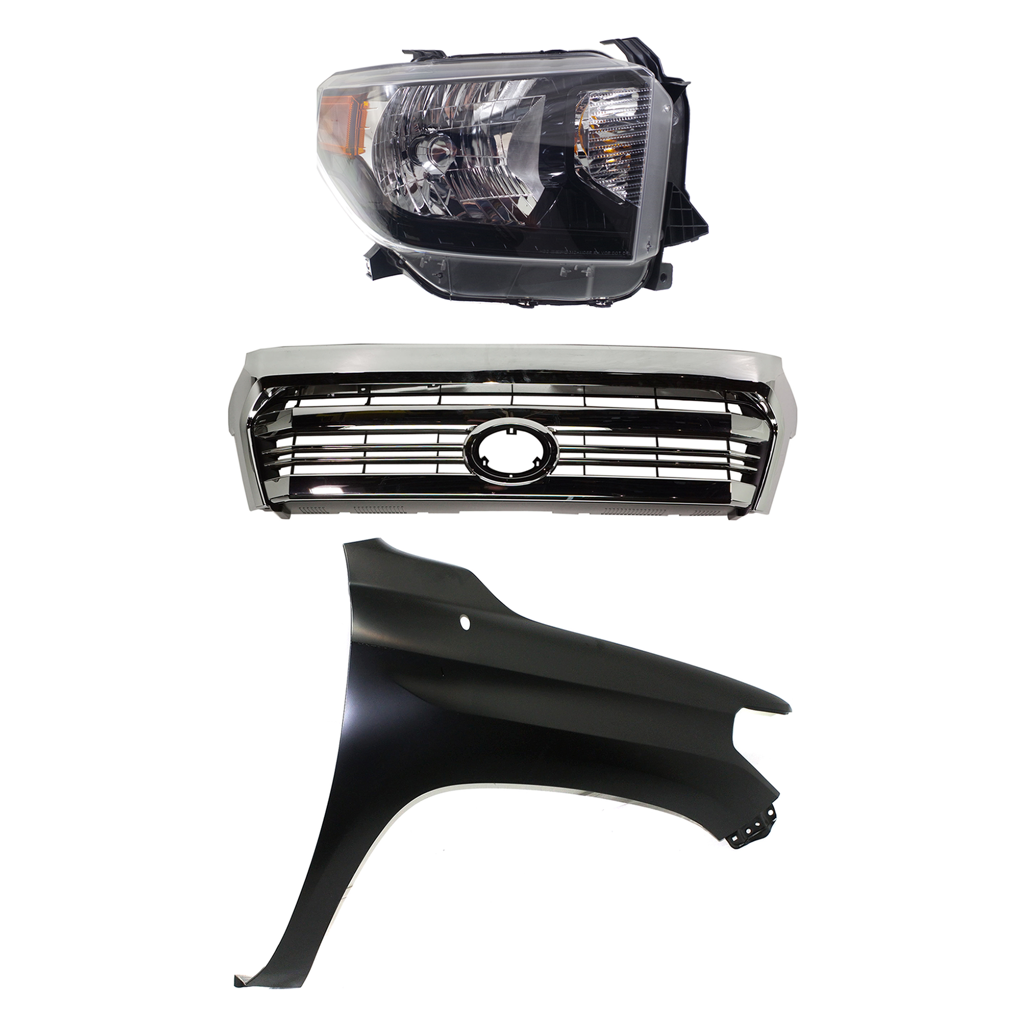 AM TUNDRA 16-17 GRILLE 3 pc Kit w Front Emblem Standard Type with Fender and Headlight SKU KIT 031323-44101 Partslink TO1200431 TO1241249 TO2503235 OEM 531000C280-538110C060-811100C1