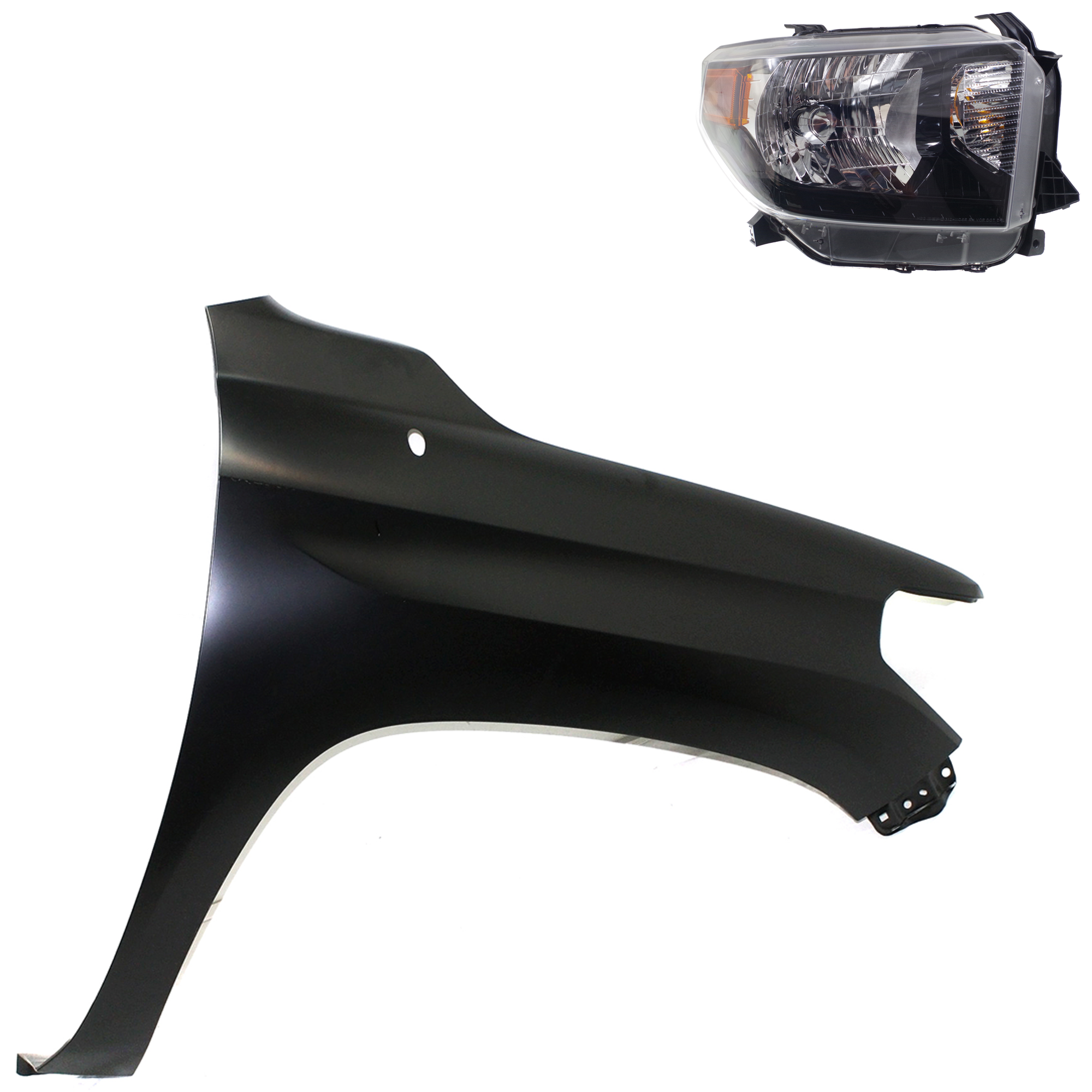 AM TUNDRA 16-17 HEAD LAMP RH Assembly Halogen 2 pc Kit with Fender SKU KIT 031323-44104 Partslink TO2503235 TO1241249 OEM 811100C111-538110C060