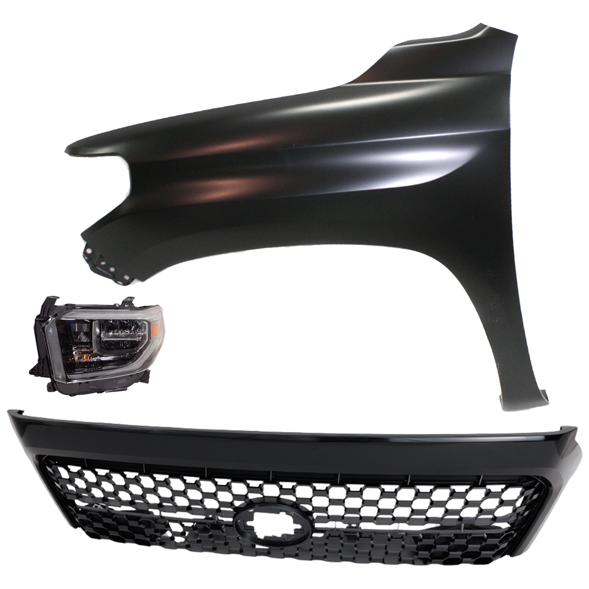 AM TUNDRA 18-18 HEAD LAMP LH Assembly LED 3 pc Kit with Fender and Grille Assembly SKU KIT 031323-44202 Partslink TO2502263 TO1240249 TO1200454 OEM 811500C210-538120C050-531010C0