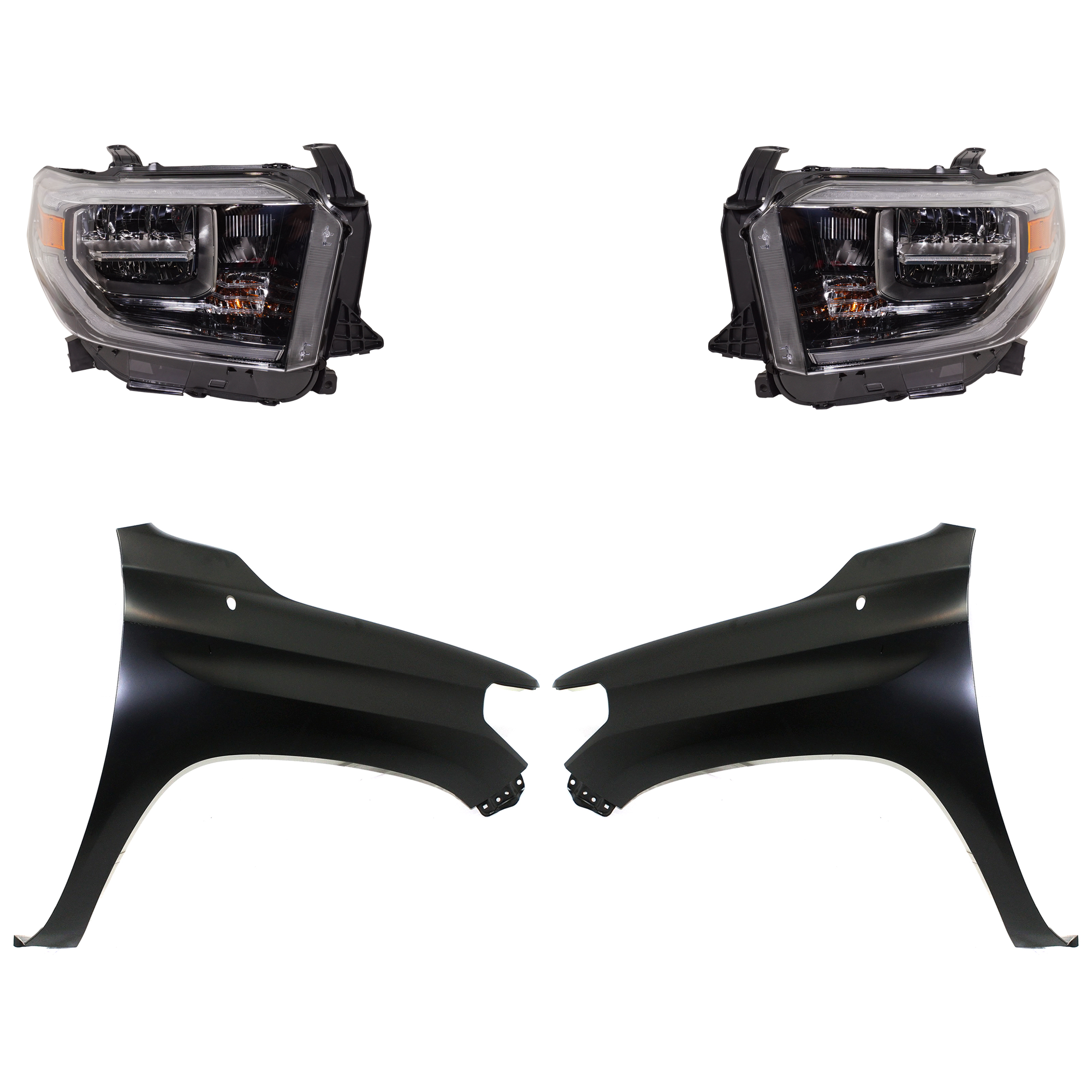 AM TUNDRA 18-18 HEAD LAMP RH AND LH Assembly LED 4 pc Kit with Fenders SKU KIT 031323-44203 Partslink TO2503263 TO2502263 TO1240249 TO1241249 OEM 811100C210-811500C210-538120C0
