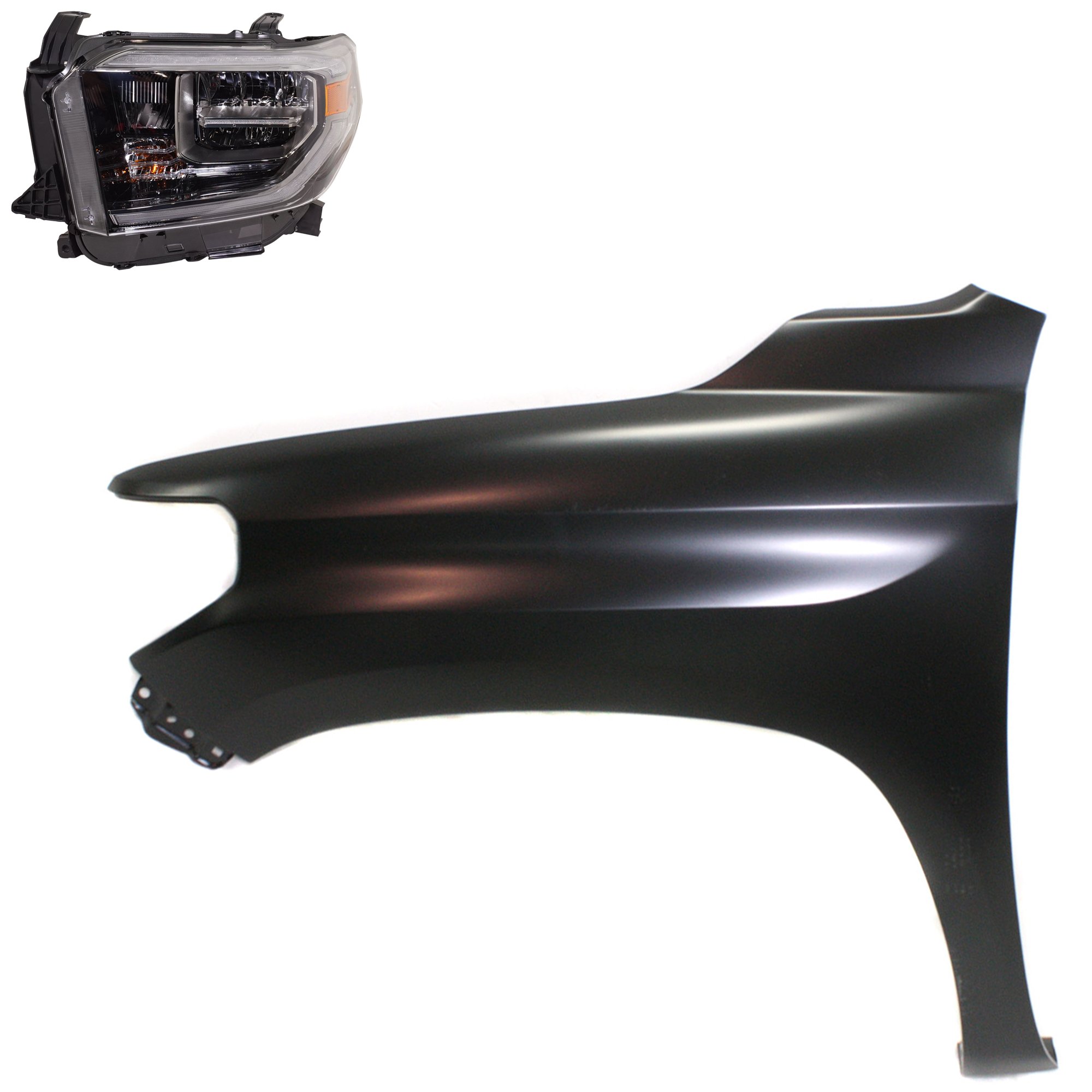 AM TUNDRA 18-18 HEAD LAMP LH Assembly LED 2 pc Kit with Fender SKU KIT 031323-44205 Partslink TO2502263 TO1240249 OEM 811500C210-538120C050