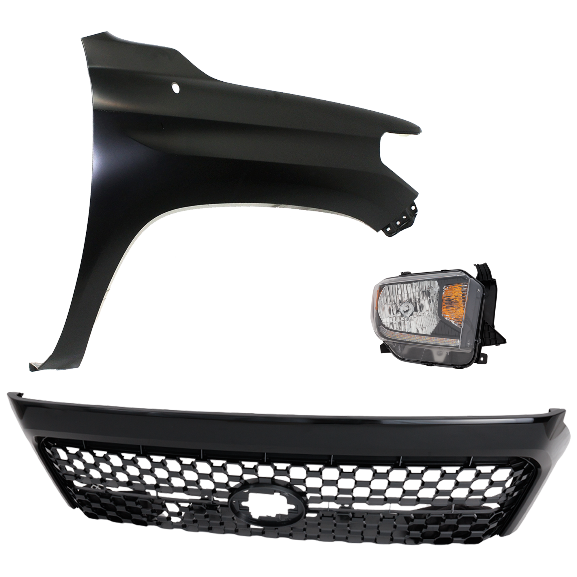 AM TUNDRA 18-19 GRILLE Painted Dark Gray Shell and Insert 3 pc Kit with Fender and Headlight SKU KIT 031323-45001 Partslink TO1200454 TO1241249 TO2503260 OEM 531010C041C0-531010C040C0-5381