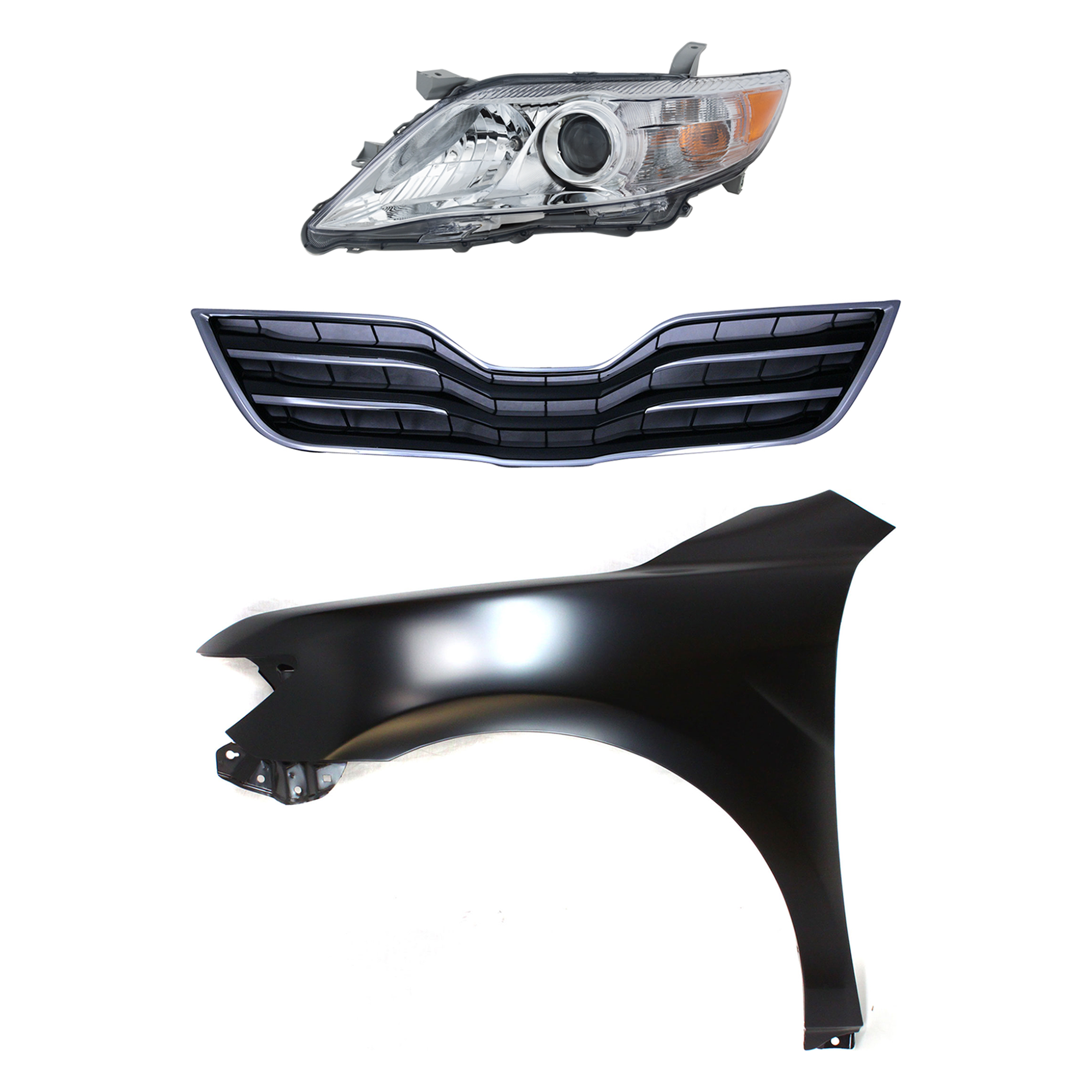AM CAMRY 10-11 HEAD LAMP LH Assembly Halogen 3 pc Kit with Fender and Grille Assembly CAPA SKU KIT 031323-4502 Partslink TO1200325C TO1240211C TO2502191C OEM 5310106190C0-5380206120-811500