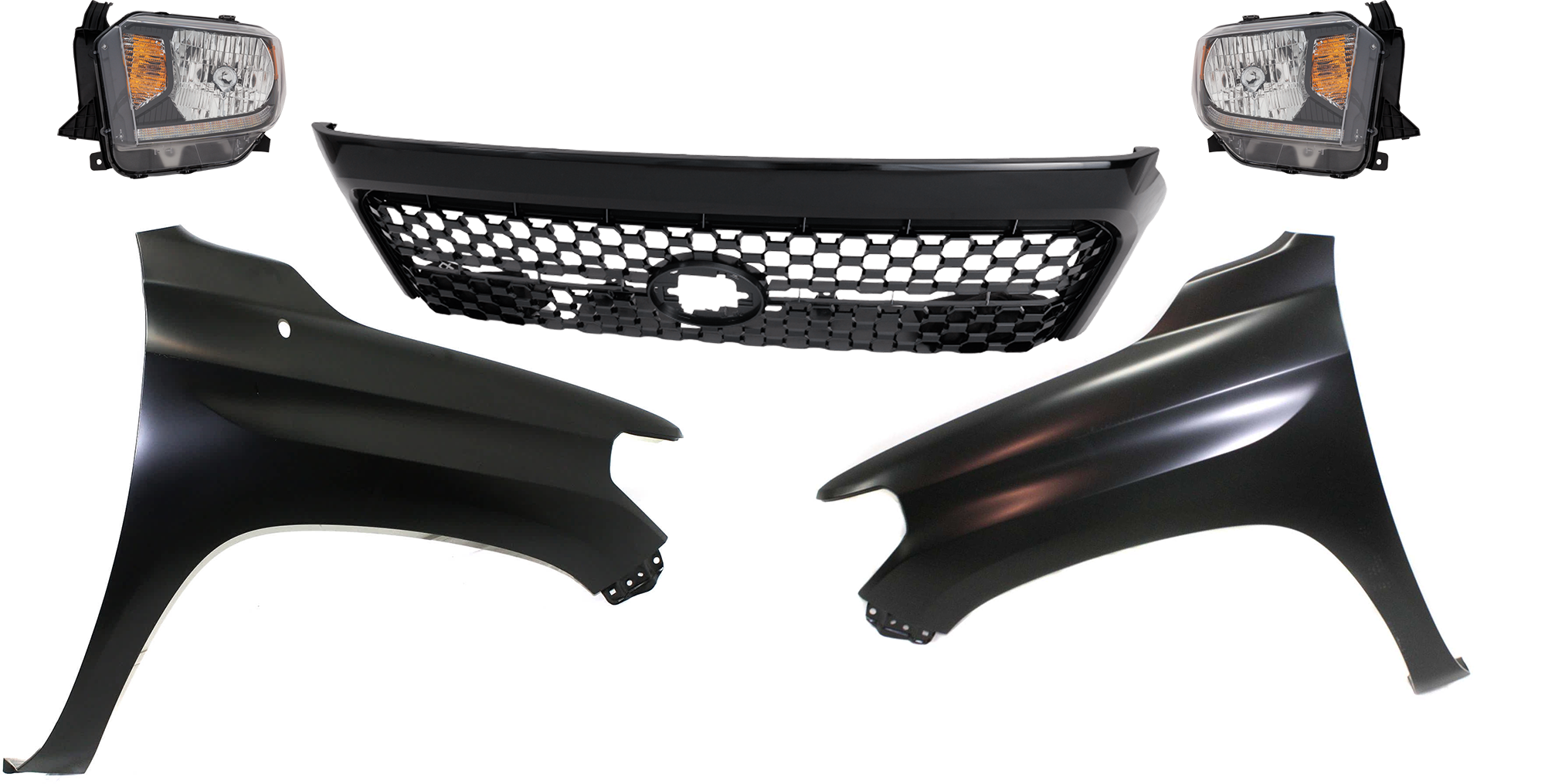 AM TUNDRA 18-19 GRILLE Painted Dark Gray Shell and Insert 5 pc Kit with Fenders and Headlights SKU KIT 031323-450 Partslink TO1200454 TO1241249 TO1240249 TO2502260 TO2503260 OEM 531010C041C0-531010C040C0-5381