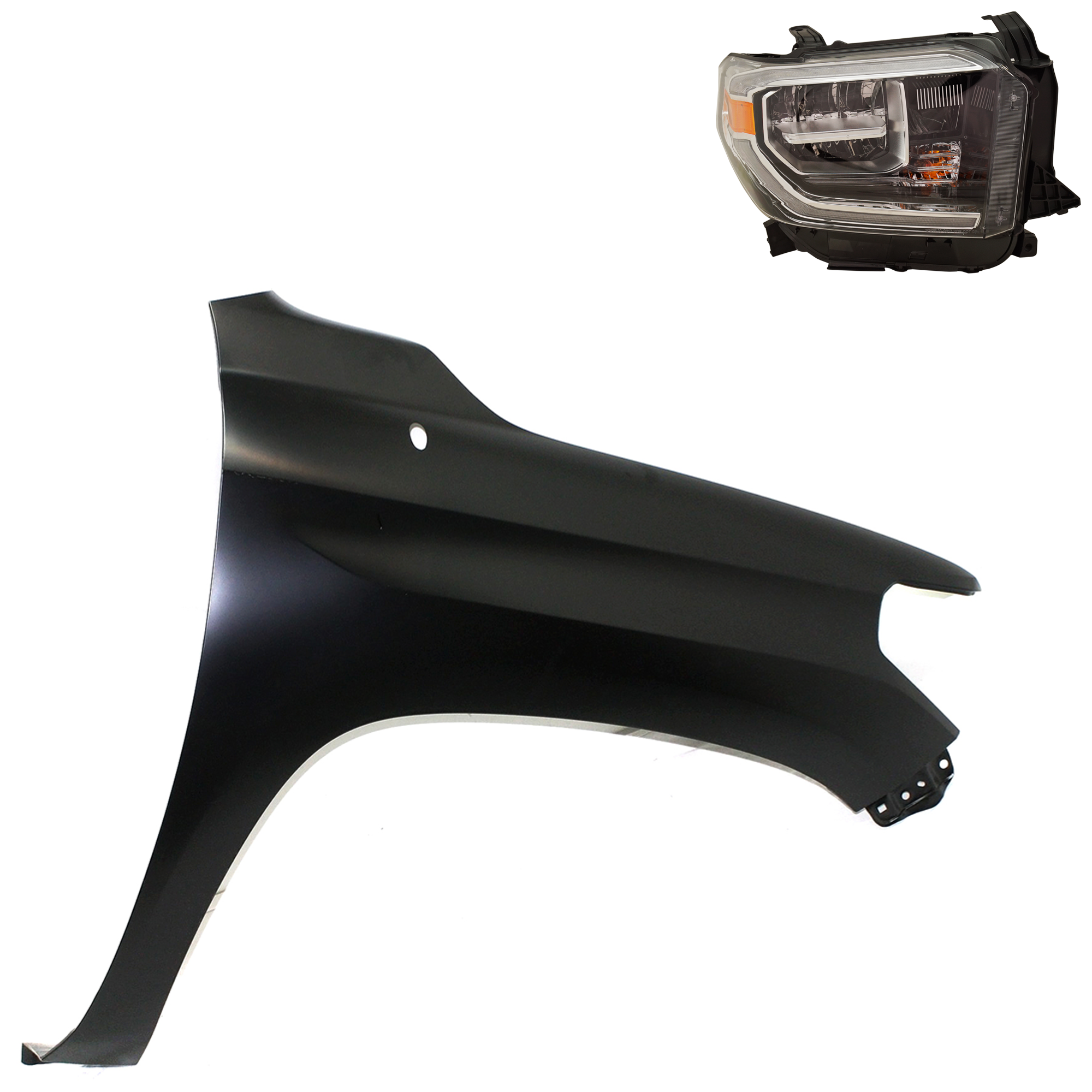 AM TUNDRA 18-19 HEAD LAMP RH LED Assembly 2 pc Kit with Fender SKU KIT 031323-45104 Partslink TO2503262 TO1241249 OEM 811100C140-538110C060