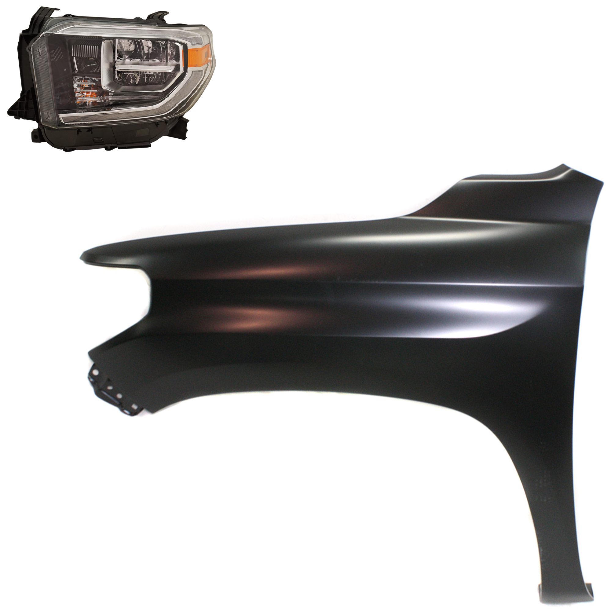 AM TUNDRA 18-21 HEAD LAMP LH Assembly LED 2 pc Kit with Fender SKU KIT 031323-45105 Partslink TO2502262 TO1240249 OEM 811500C140-538120C050