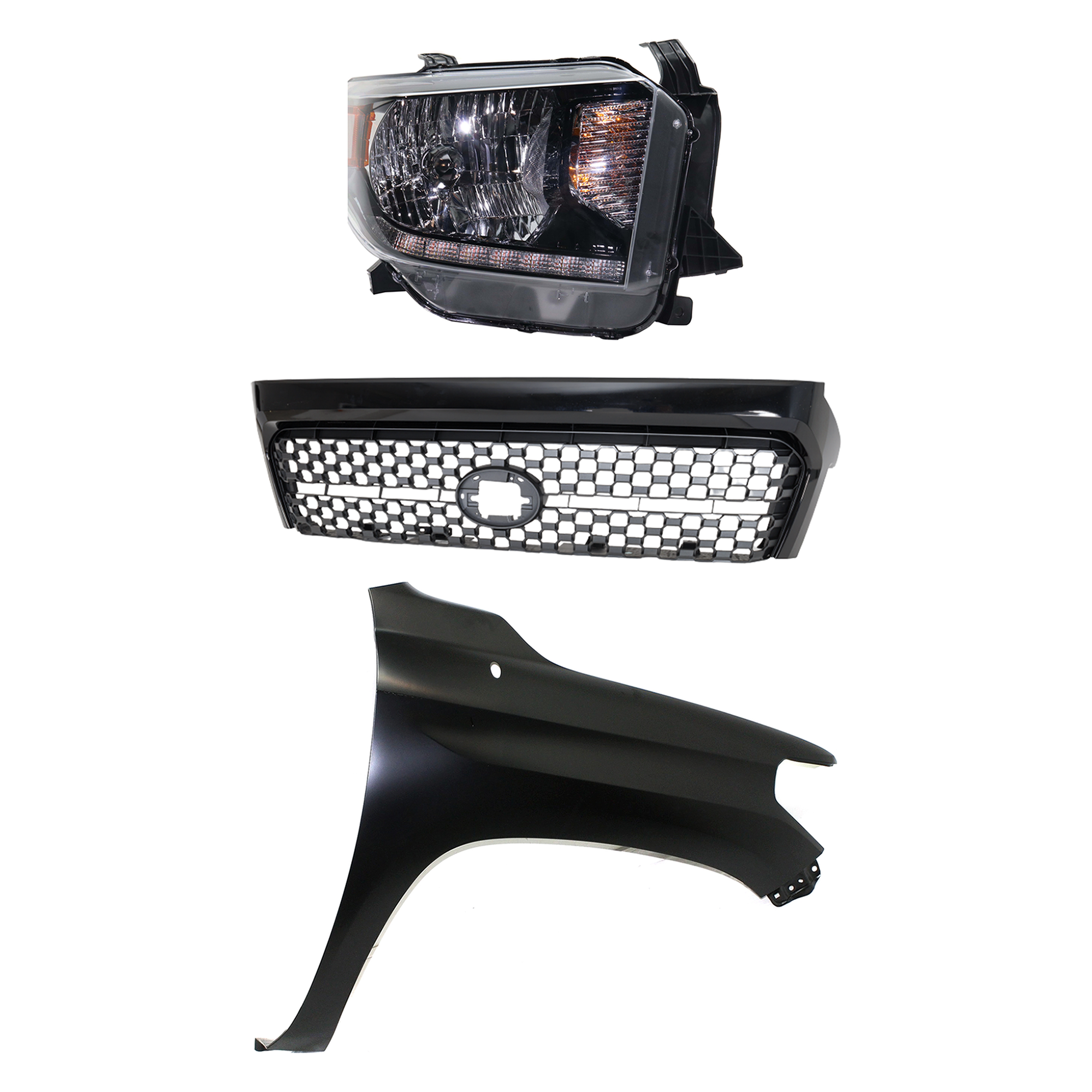 AM TUNDRA 18-19 GRILLE Painted Gray Shell and Insert 3 pc Kit with Fender and Headlight SKU KIT 031323-45201 Partslink TO1200452 TO1241249 TO2503260 OEM 531010C031C0-531010C030C0-5381