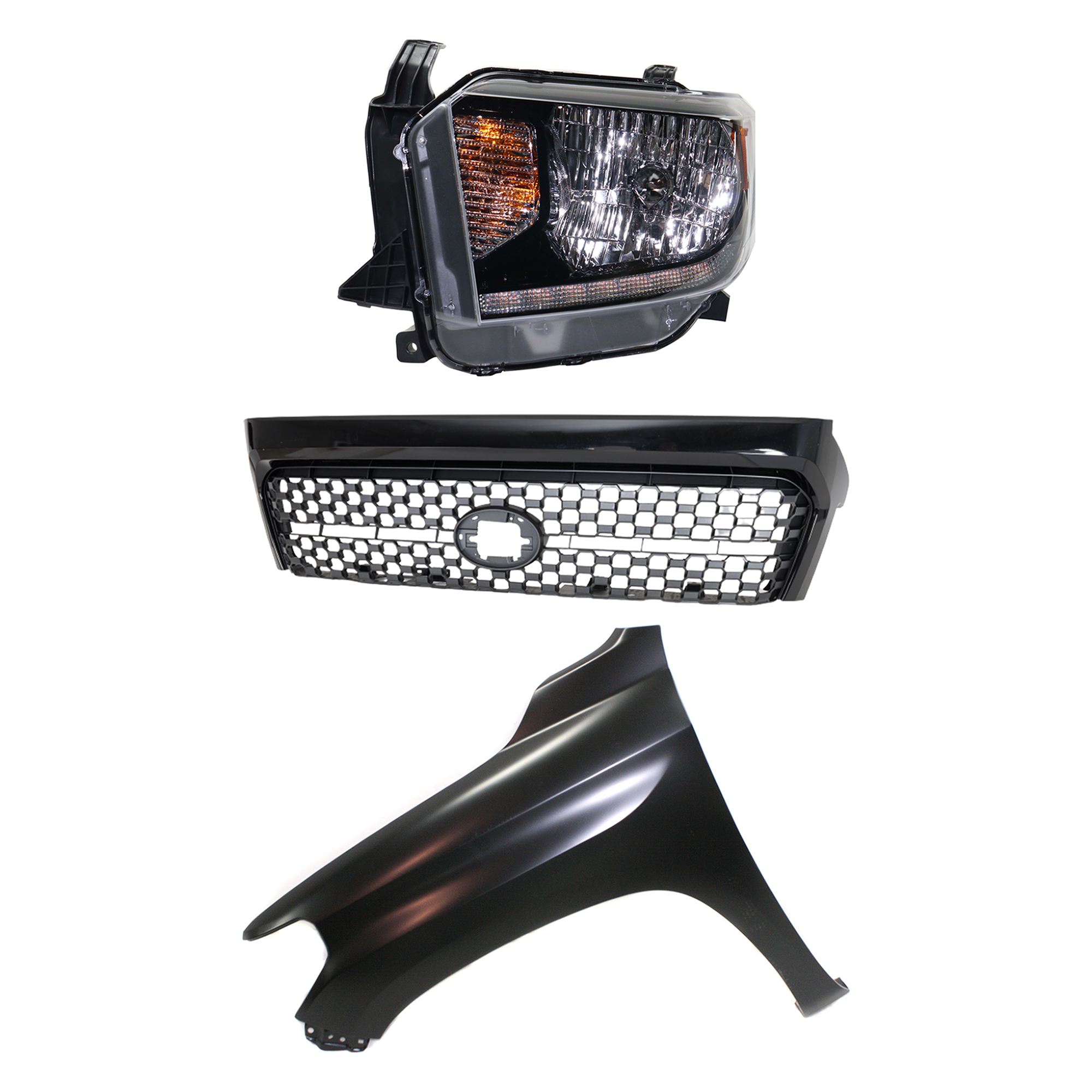 AM TUNDRA 18-21 GRILLE Painted Gray Shell and Insert 3 pc Kit with Fender and Headlight SKU KIT 031323-45202 Partslink TO1200452 TO1240249 TO2502260 OEM 531010C031C0-531010C030C0-5381