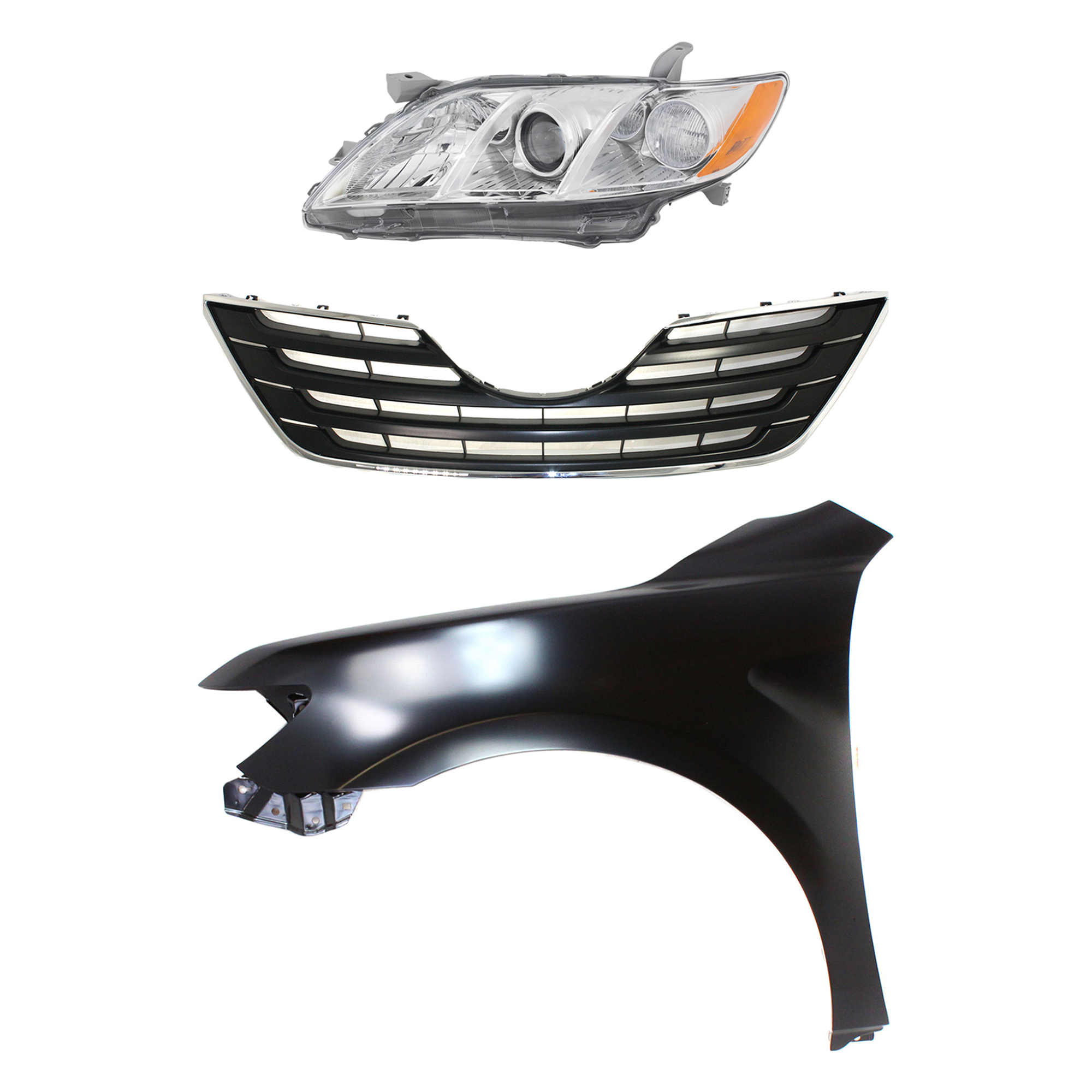 AM CAMRY 07-09 HEAD LAMP LH Lens and Housing Halogen 3 pc Kit with Fender and Grille Assembly SKU KIT 031323-45302 Partslink TO2518105 TO1240211 TO1200289 OEM 8117006201-5380206120-53101060