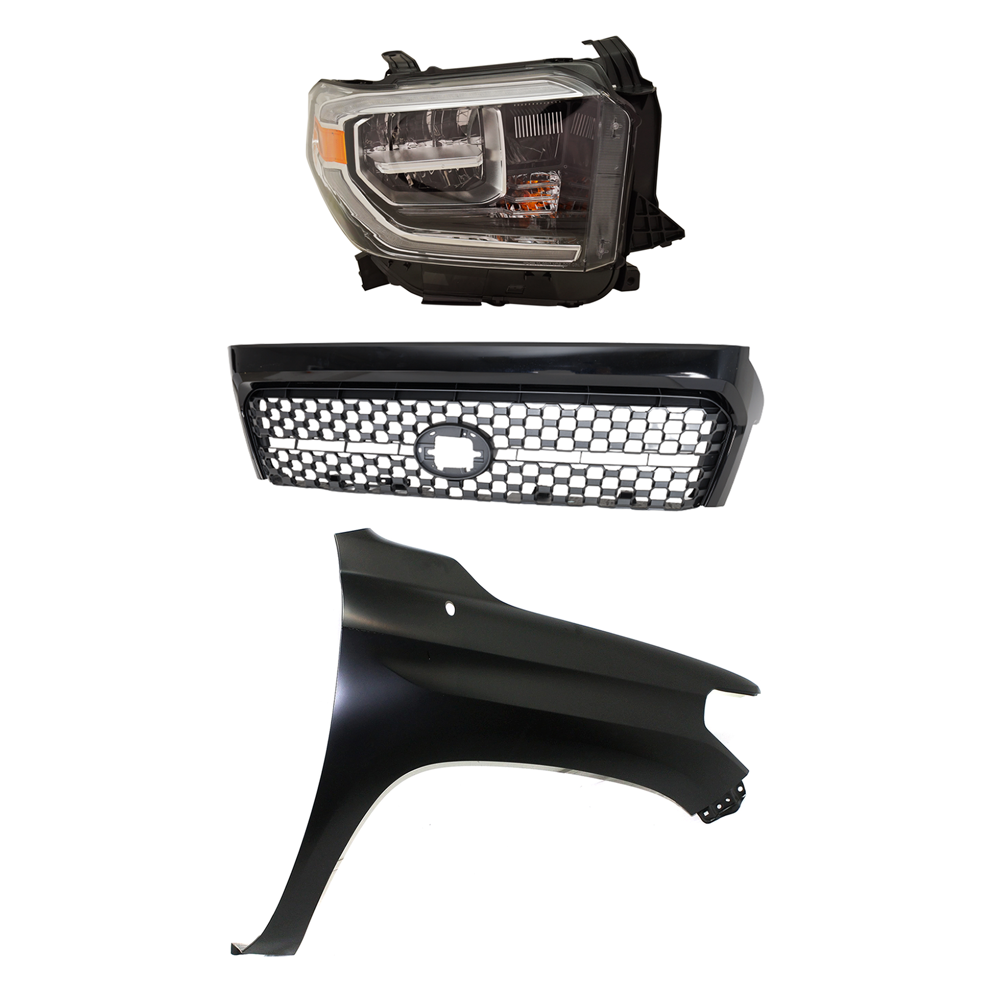 AM TUNDRA 18-19 GRILLE 3 pc Kit with Fender and Headlight SKU KIT 031323-45401 Partslink TO1200452 TO1241249 TO2503262 OEM 531010C031C0-531010C030C0-5381