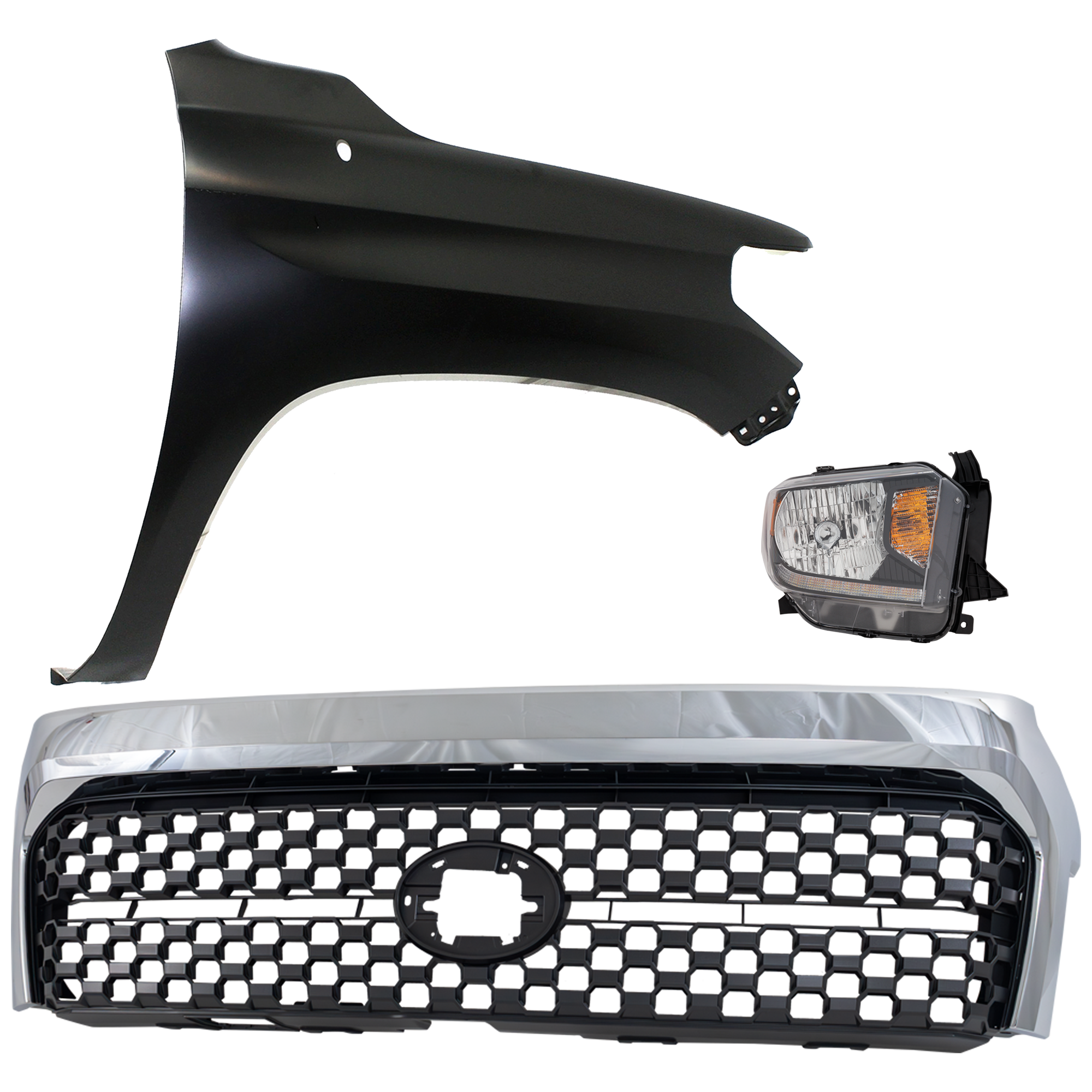 AM TUNDRA 18-19 HEAD LAMP RH Assembly Halogen 3 pc Kit with Fender and Grille Assembly SKU KIT 031323-45501 Partslink TO2503260 TO1241249 TO1200453 OEM 811100C130-538110C060-531010C0