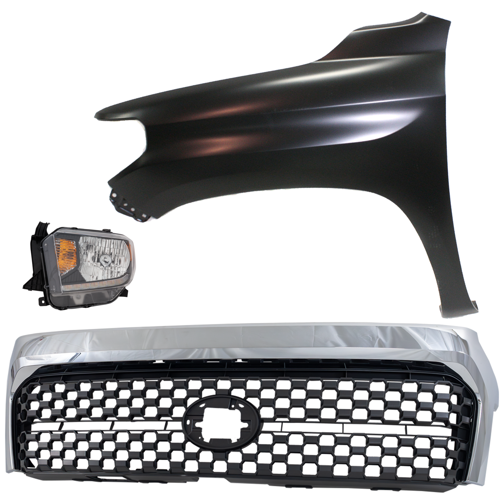 AM TUNDRA 18-21 HEAD LAMP LH Assembly Halogen 3 pc Kit with Fender and Grille Assembly SKU KIT 031323-45502 Partslink TO2502260 TO1240249 TO1200453 OEM 811500C130-538120C050-531010C0