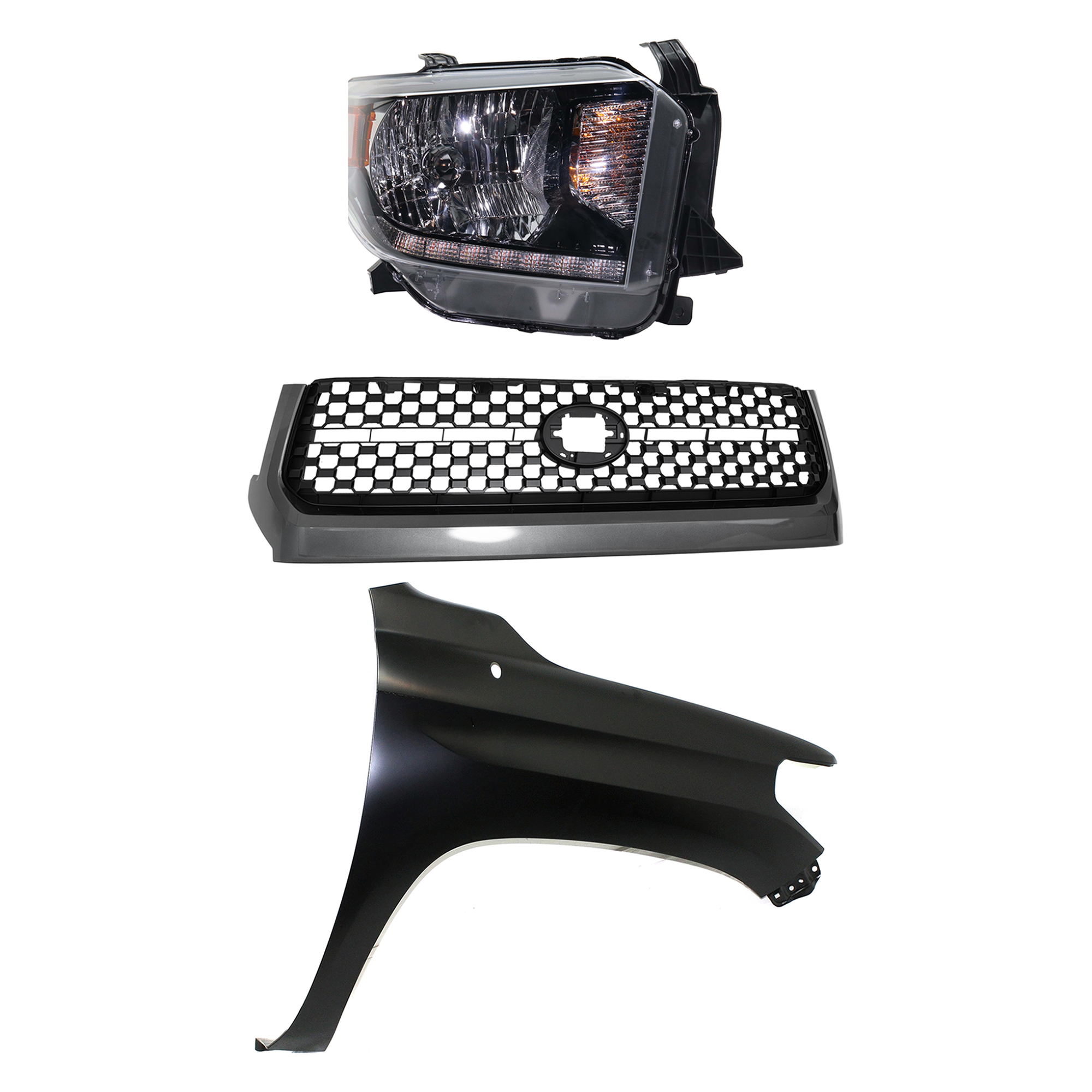 AM TUNDRA 18-19 GRILLE 3 pc Kit with Fender and Headlight SKU KIT 031323-45701 Partslink TO1200451 TO1241249 TO2503260 OEM 531010C010-538110C060-811100C1
