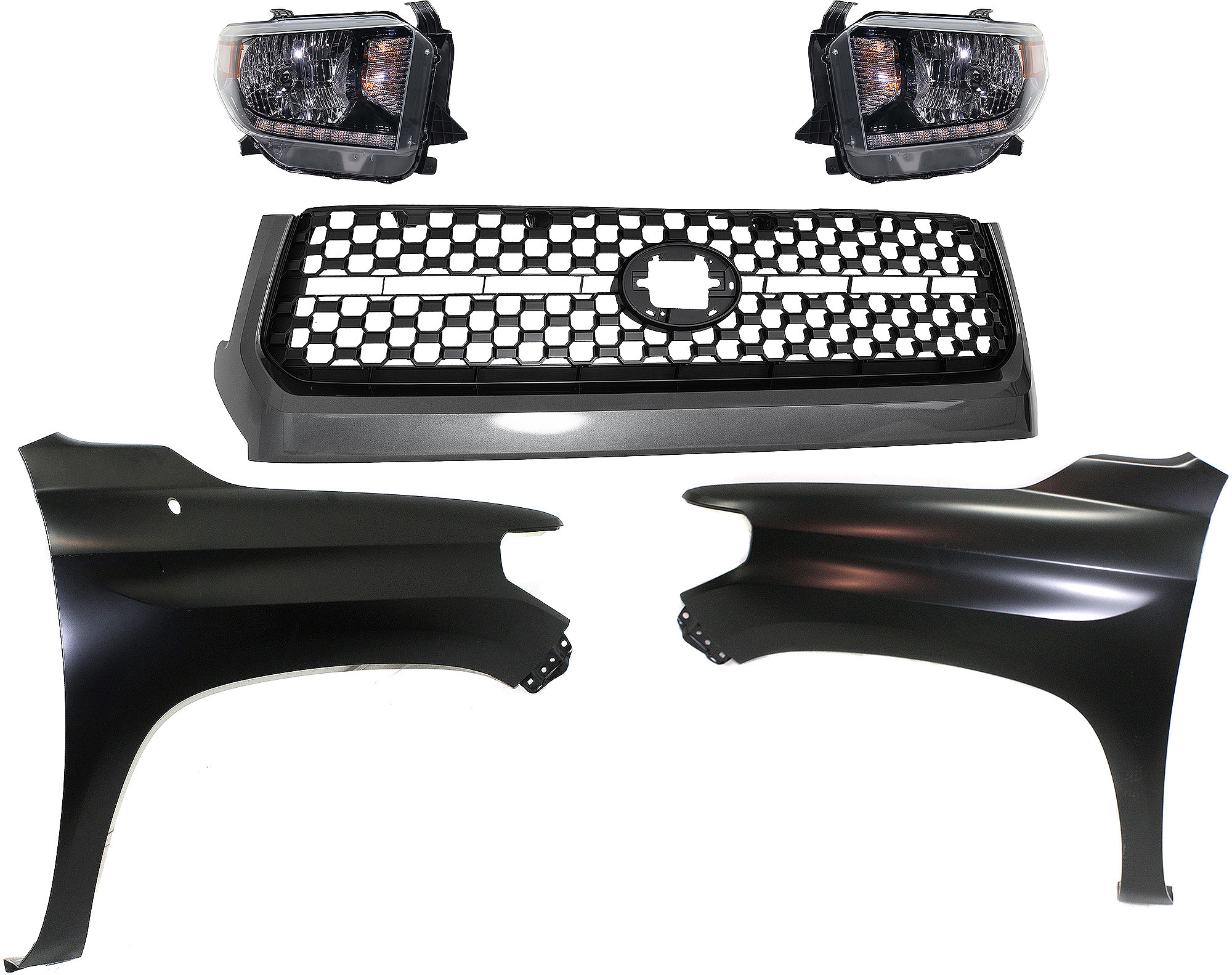 AM TUNDRA 18-19 GRILLE 5 pc Kit with Fenders and Headlights SKU KIT 031323-457 Partslink TO1200451 TO1241249 TO1240249 TO2502260 TO2503260 OEM 531010C010-538110C060-538120C0