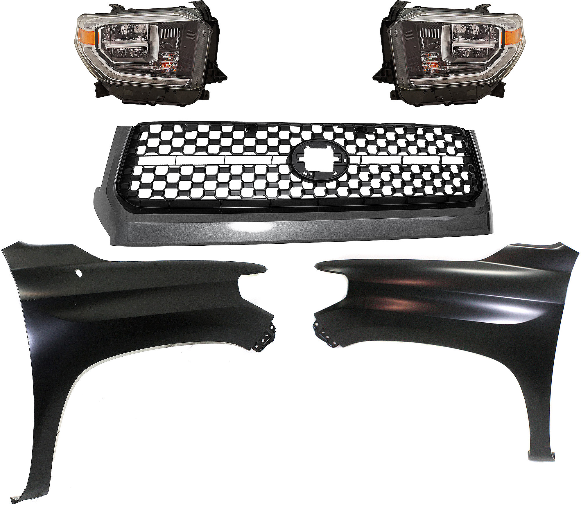 AM TUNDRA 18-19 GRILLE 5 pc Kit with Fenders and Headlights SKU KIT 031323-458 Partslink TO1200451 TO1241249 TO1240249 TO2502262 TO2503262 OEM 531010C010-538110C060-538120C0
