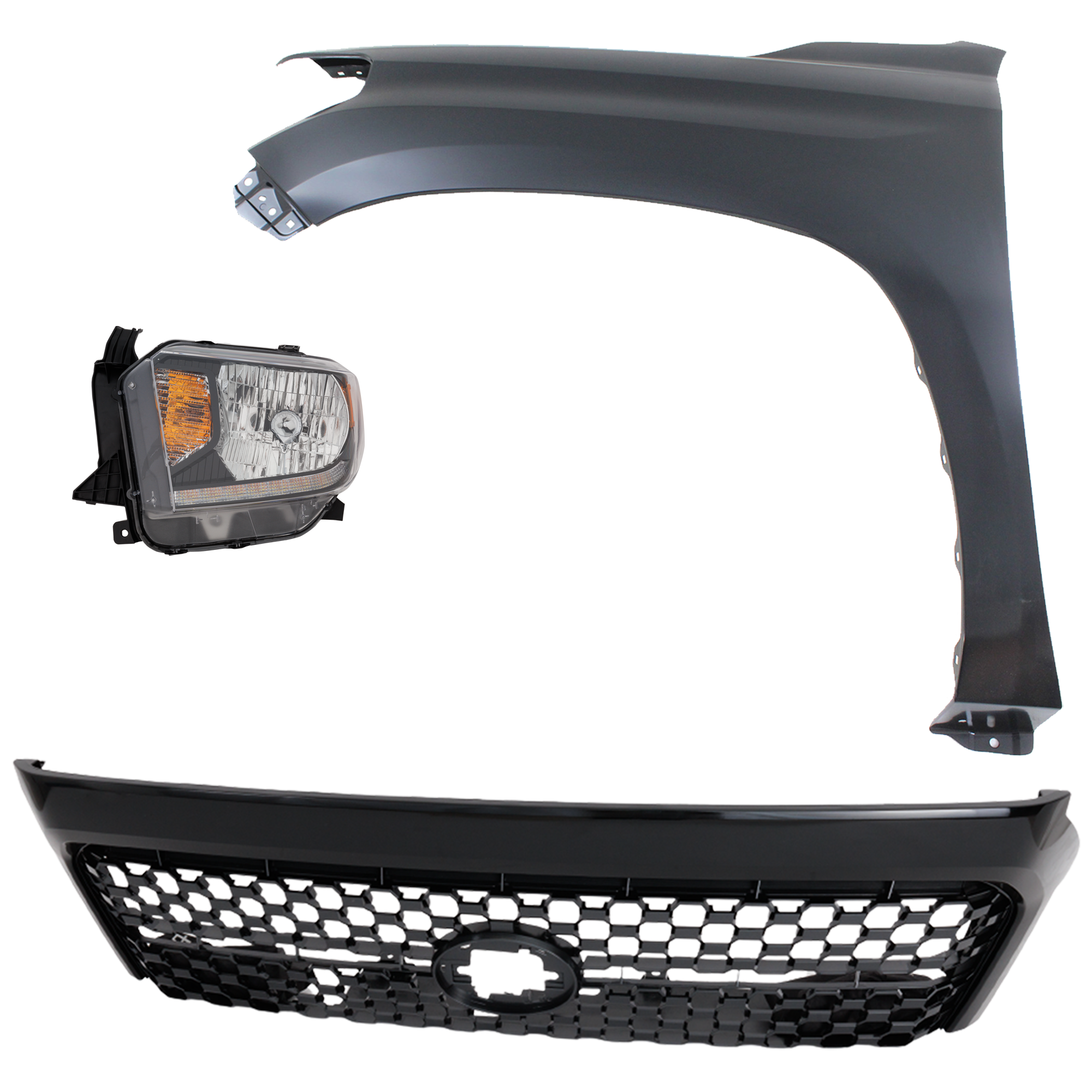 AM TUNDRA 18-19 GRILLE Painted Dark Gray Shell and Insert 3 pc Kit with Fender and Headlight SKU KIT 031323-45902 Partslink TO1200454 TO1240249C TO2502260C OEM 531010C041C0-531010C040C0-5381