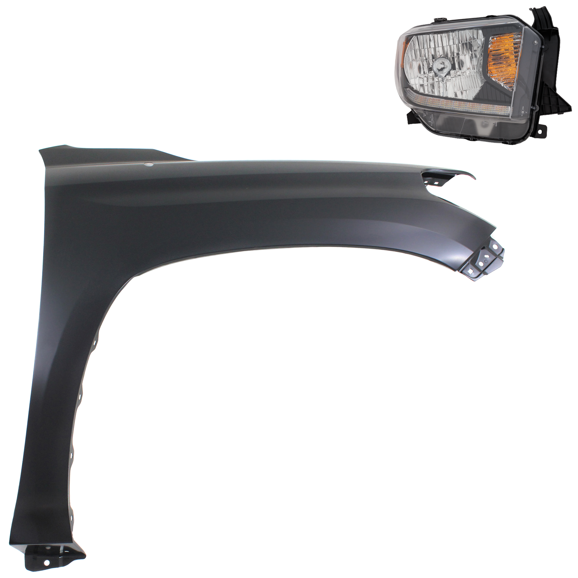 AM TUNDRA 18-19 FRONT FENDER RH Primed 2 pc Kit with Headlight SKU KIT 031323-45904 Partslink TO1241249C TO2503260C OEM 538110C060-811100C130