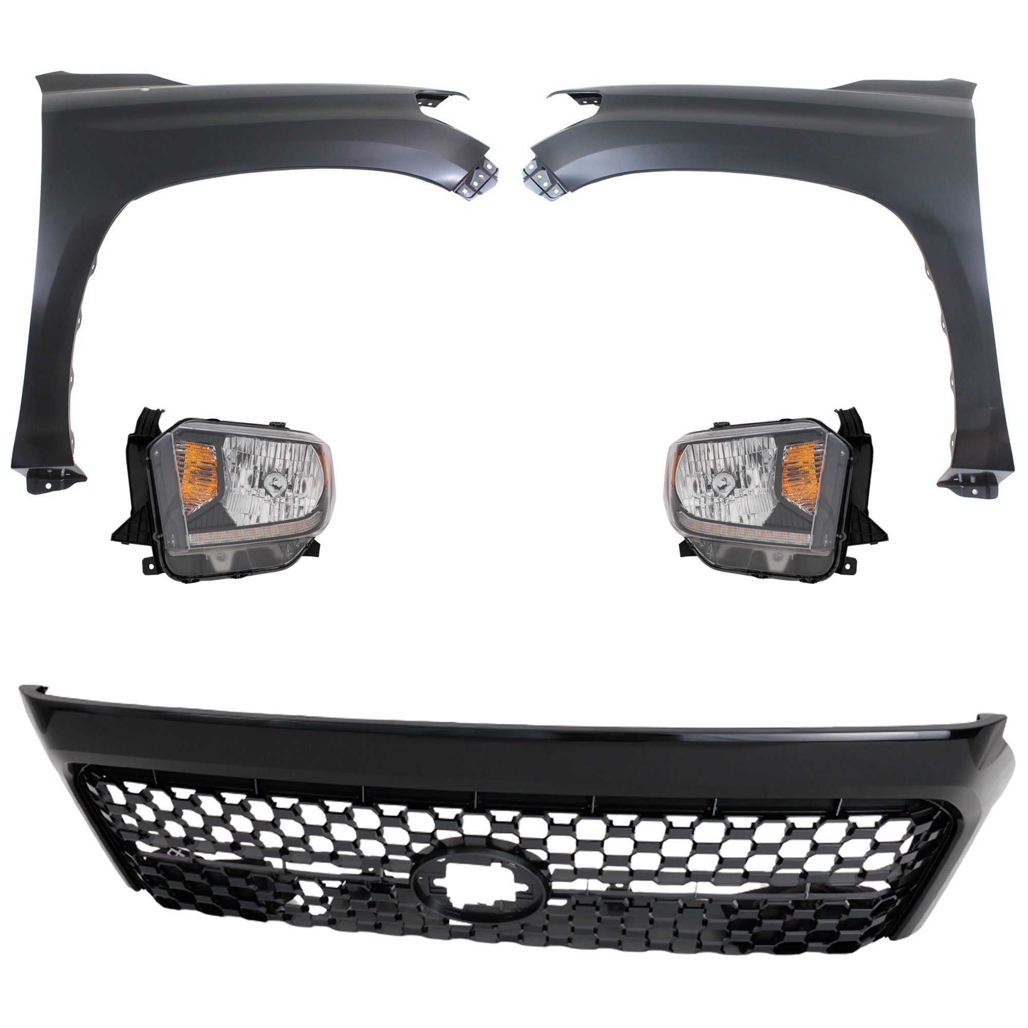 AM TUNDRA 18-19 GRILLE Painted Dark Gray Shell and Insert 5 pc Kit with Fenders and Headlights SKU KIT 031323-459 Partslink TO1200454 TO1240249C TO1241249C TO2502260C TO2503260C OEM 531010C041C0-531010C040C0-5381