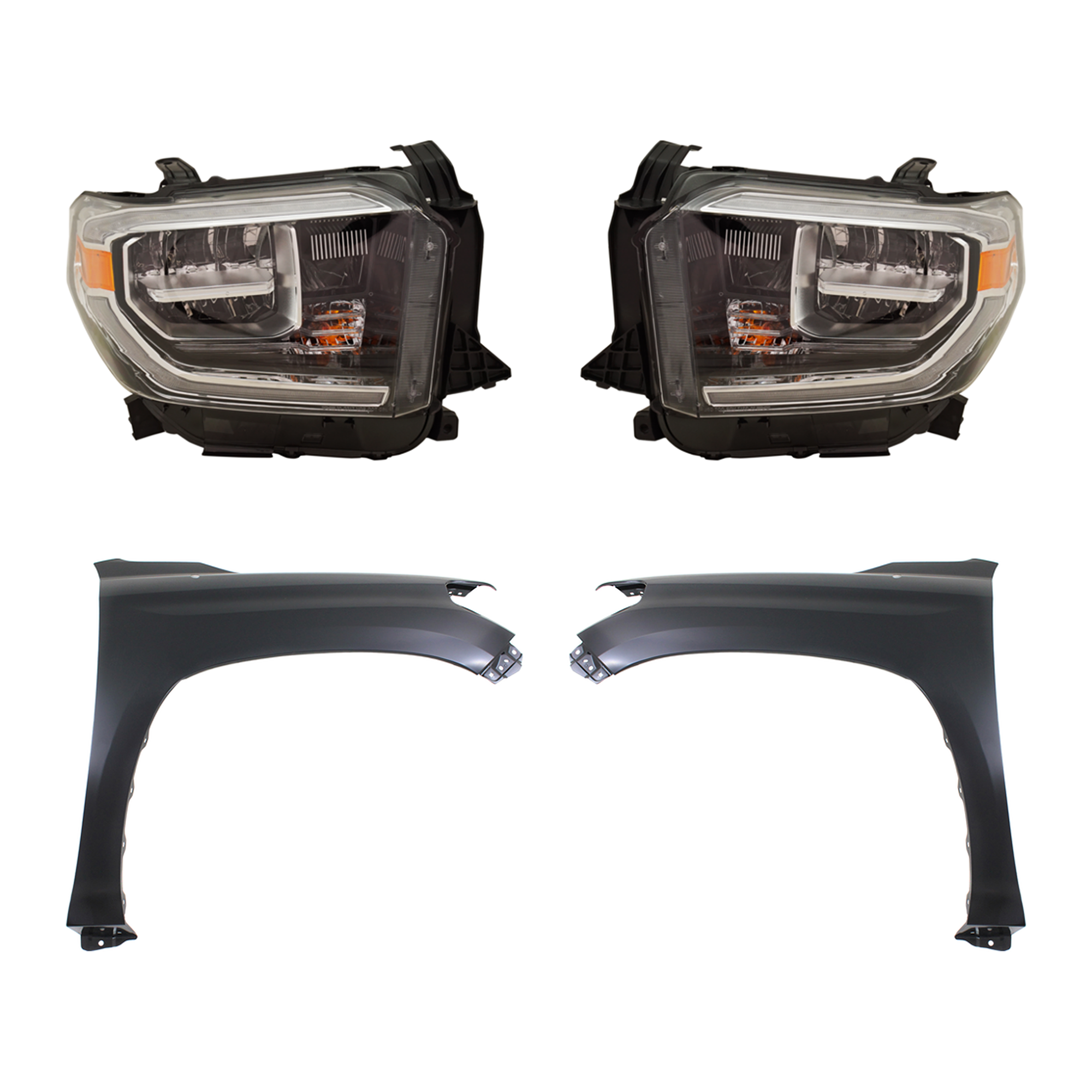 AM TUNDRA 18-19 FRONT FENDER RH AND LH Primed 4 pc Kit with Headlights SKU KIT 031323-46003 Partslink TO1240249C TO1241249C TO2502262C TO2503262C OEM 538110C060-538120C050-811100C1