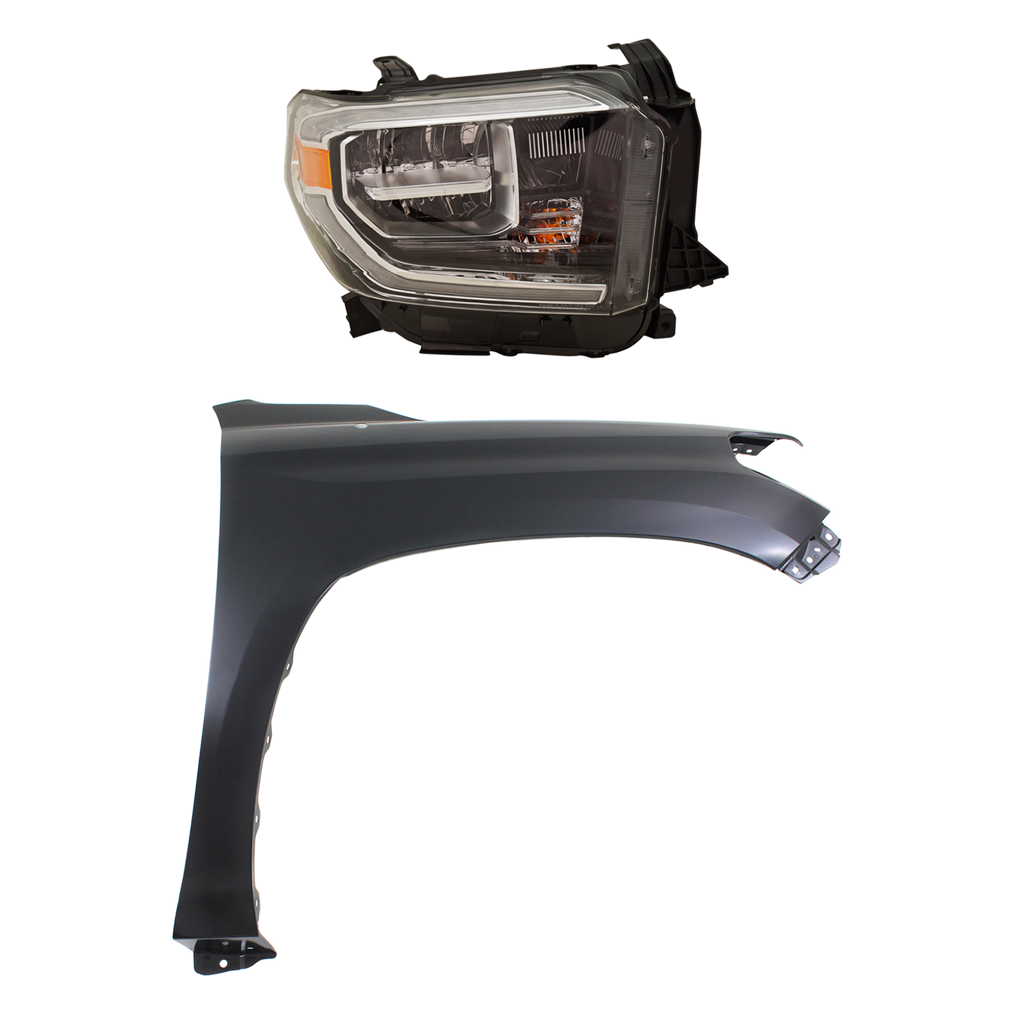 AM TUNDRA 18-19 FRONT FENDER RH Primed 2 pc Kit with Headlight SKU KIT 031323-46004 Partslink TO1241249C TO2503262C OEM 538110C060-811100C140