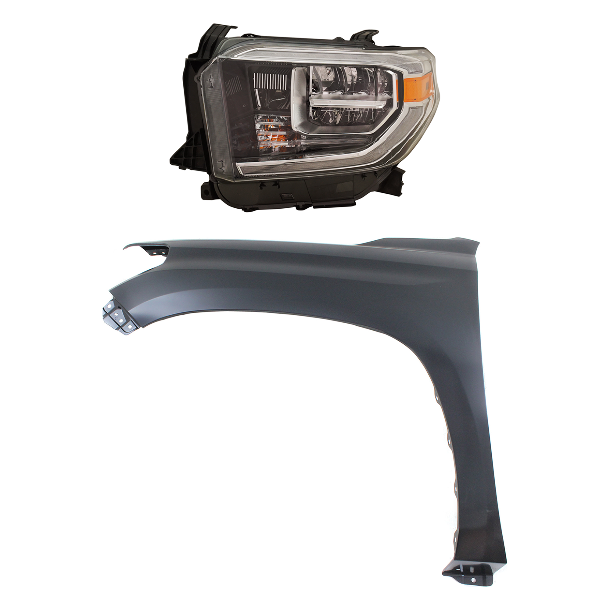 AM TUNDRA 18-21 FRONT FENDER LH Primed 2 pc Kit with Headlight SKU KIT 031323-46005 Partslink TO1240249C TO2502262C OEM 538120C050-811500C140