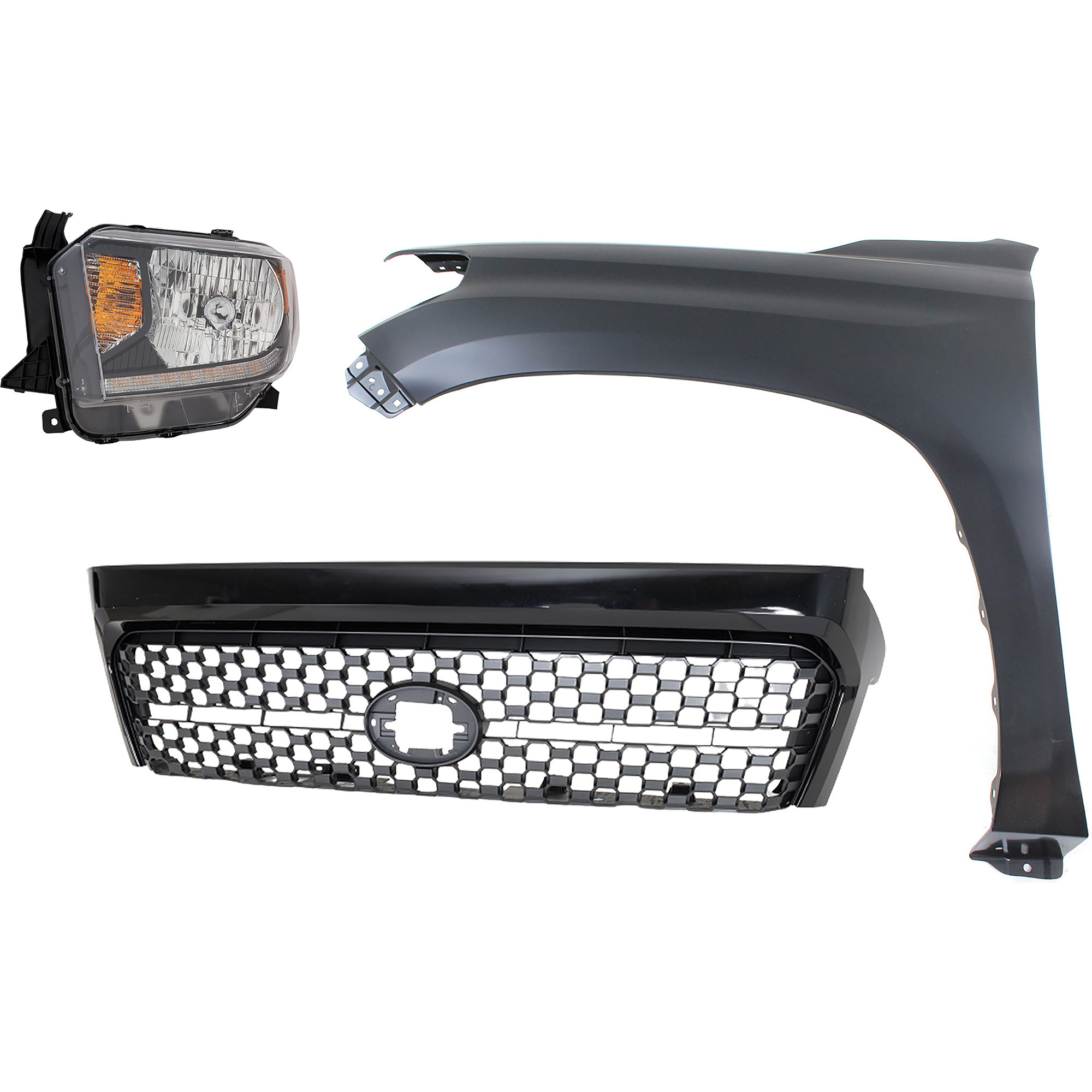AM TUNDRA 18-19 GRILLE Painted Gray Shell and Insert 3 pc Kit with Fender and Headlight SKU KIT 031323-46102 Partslink TO1200452 TO1240249C TO2502260C OEM 531010C031C0-531010C030C0-5381
