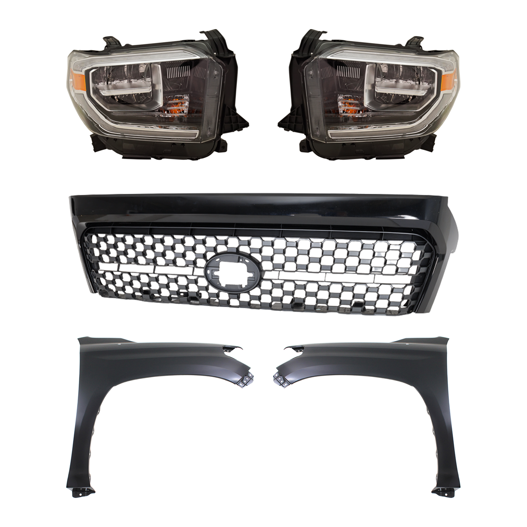 AM TUNDRA 18-19 GRILLE Painted Gray Shell and Insert 5 pc Kit with Fenders and Headlights SKU KIT 031323-462 Partslink TO1200452 TO1240249C TO1241249C TO2502262C TO2503262C OEM 531010C031C0-531010C030C0-5381