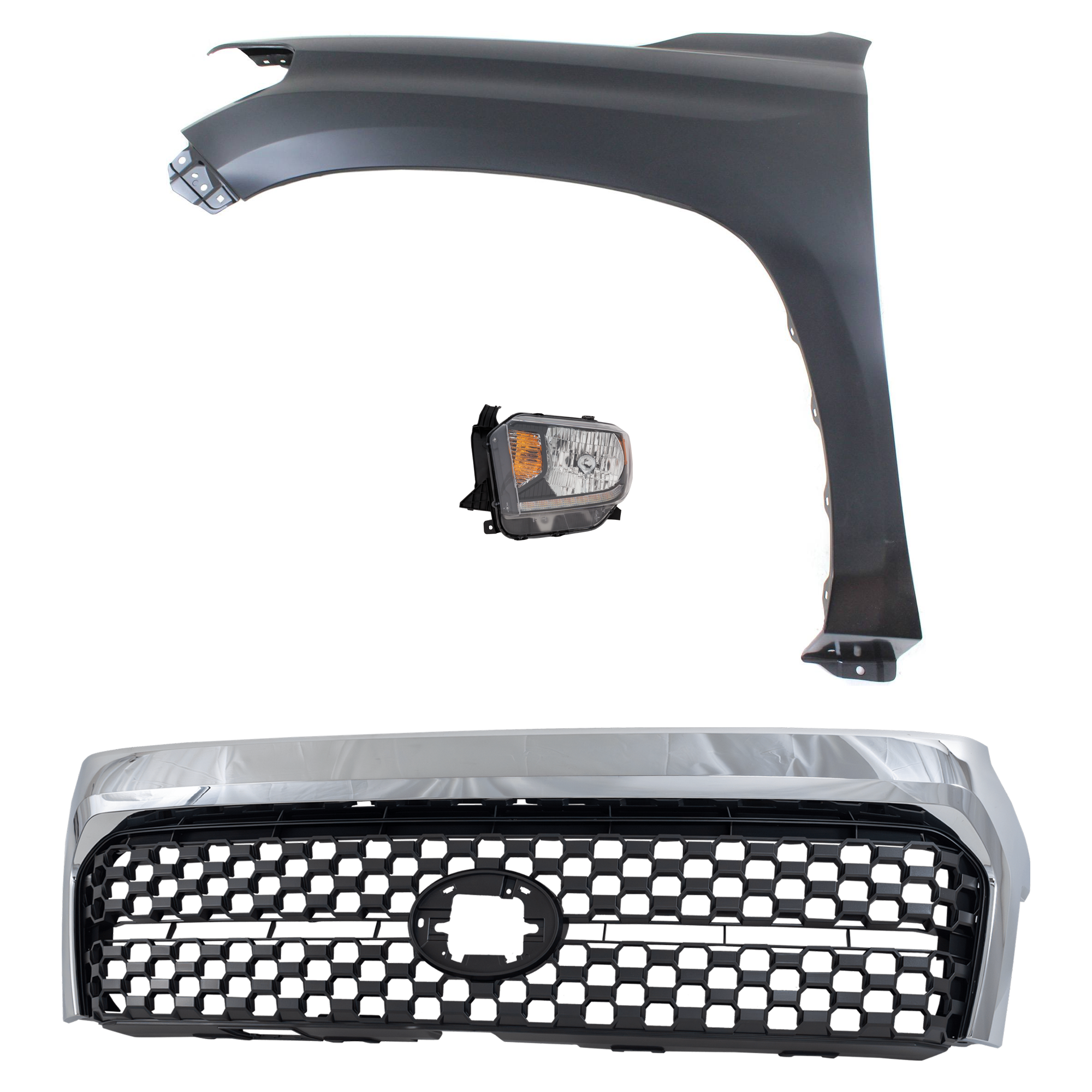 AM TUNDRA 18-21 FRONT FENDER LH Primed 2 pc Kit with Headlight SKU KIT 031323-46302 Partslink TO1200453 TO1240249C TO2502260C OEM 531010C020-531010C021-538120C0