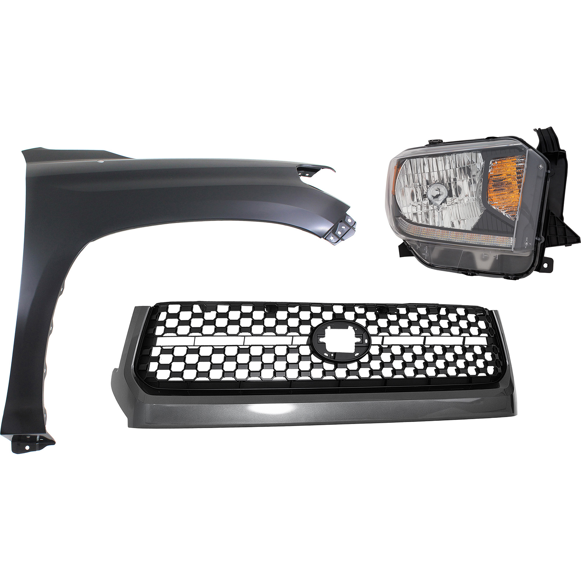 AM TUNDRA 18-19 GRILLE 3 pc Kit with Fender and Headlight SKU KIT 031323-46501 Partslink TO1200451 TO1241249C TO2503260C OEM 531010C010-538110C060-811100C1