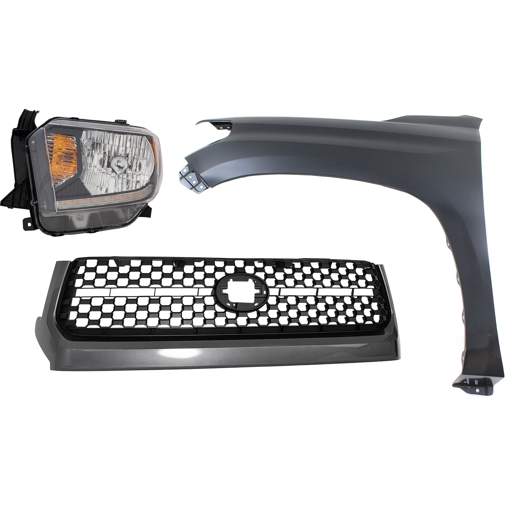 AM TUNDRA 18-19 GRILLE 3 pc Kit with Fender and Headlight SKU KIT 031323-46502 Partslink TO1200451 TO1240249C TO2502260C OEM 531010C010-538120C050-811500C1