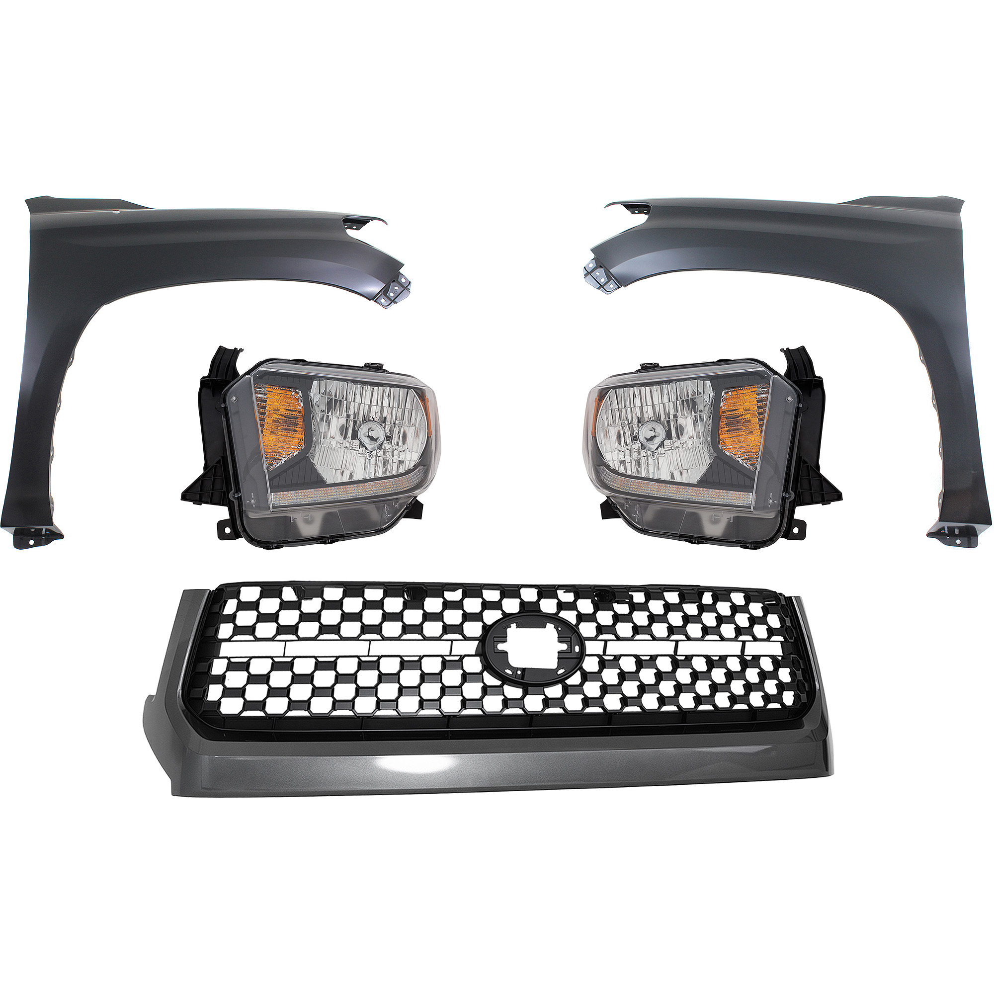 AM TUNDRA 18-19 GRILLE 5 pc Kit with Fenders and Headlights SKU KIT 031323-465 Partslink TO1200451 TO1240249C TO1241249C TO2502260C TO2503260C OEM 531010C010-538110C060-538120C0
