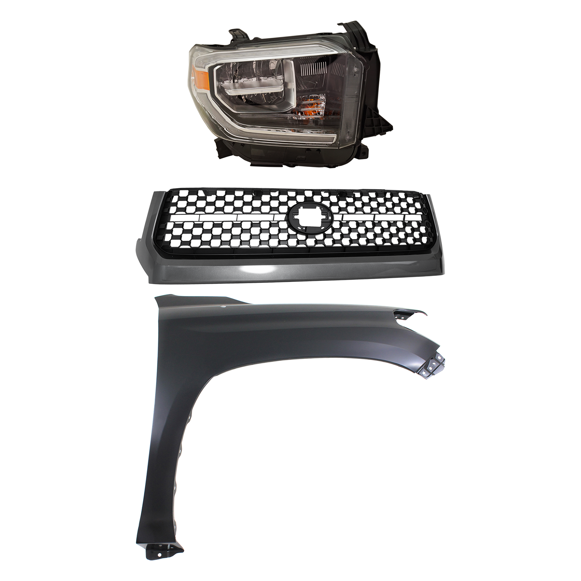 AM TUNDRA 18-19 GRILLE 3 pc Kit with Fender and Headlight SKU KIT 031323-46601 Partslink TO1200451 TO1241249C TO2503262C OEM 531010C010-538110C060-811100C1