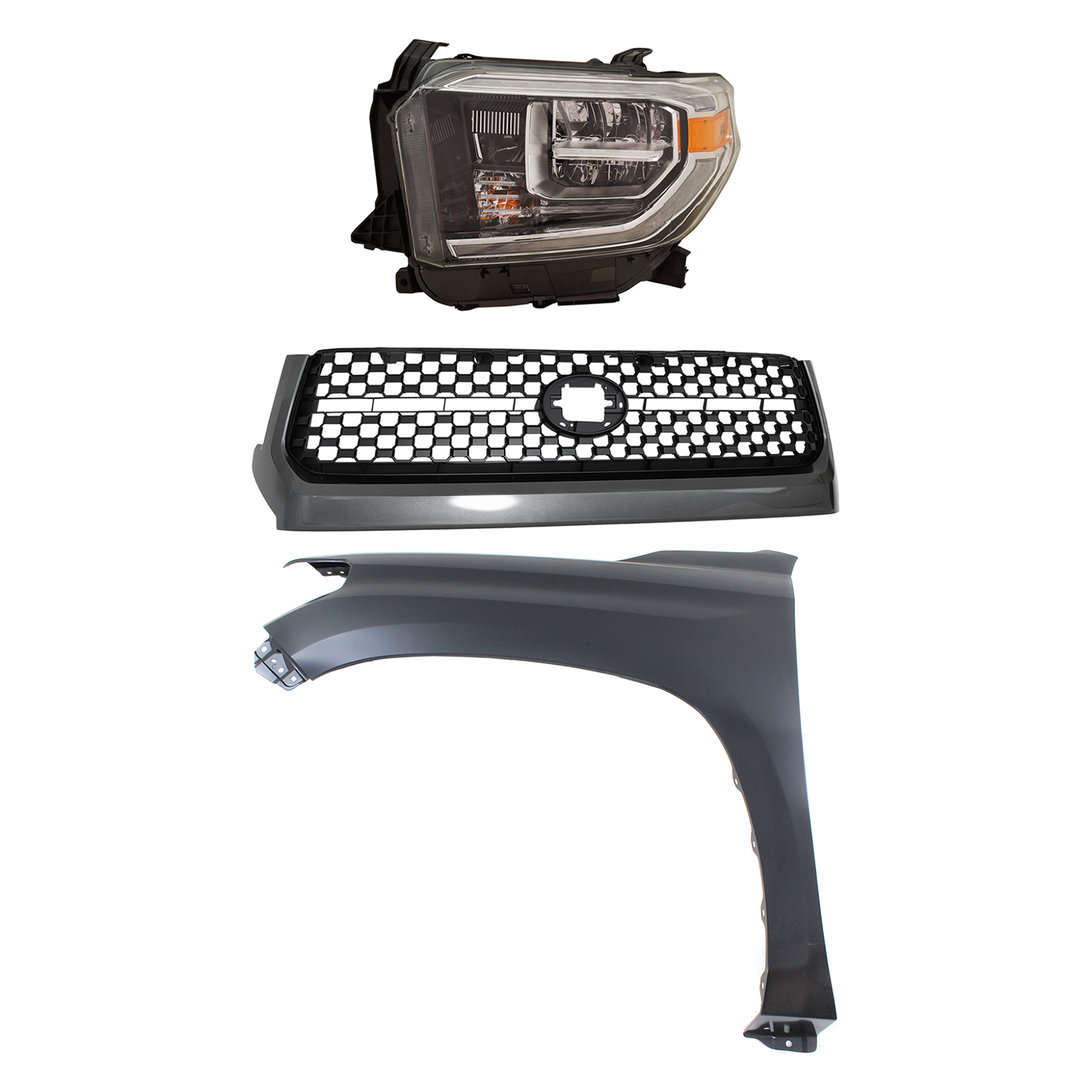 AM TUNDRA 18-19 GRILLE 3 pc Kit with Fender and Headlight SKU KIT 031323-46602 Partslink TO1200451 TO1240249C TO2502262C OEM 531010C010-538120C050-811500C1