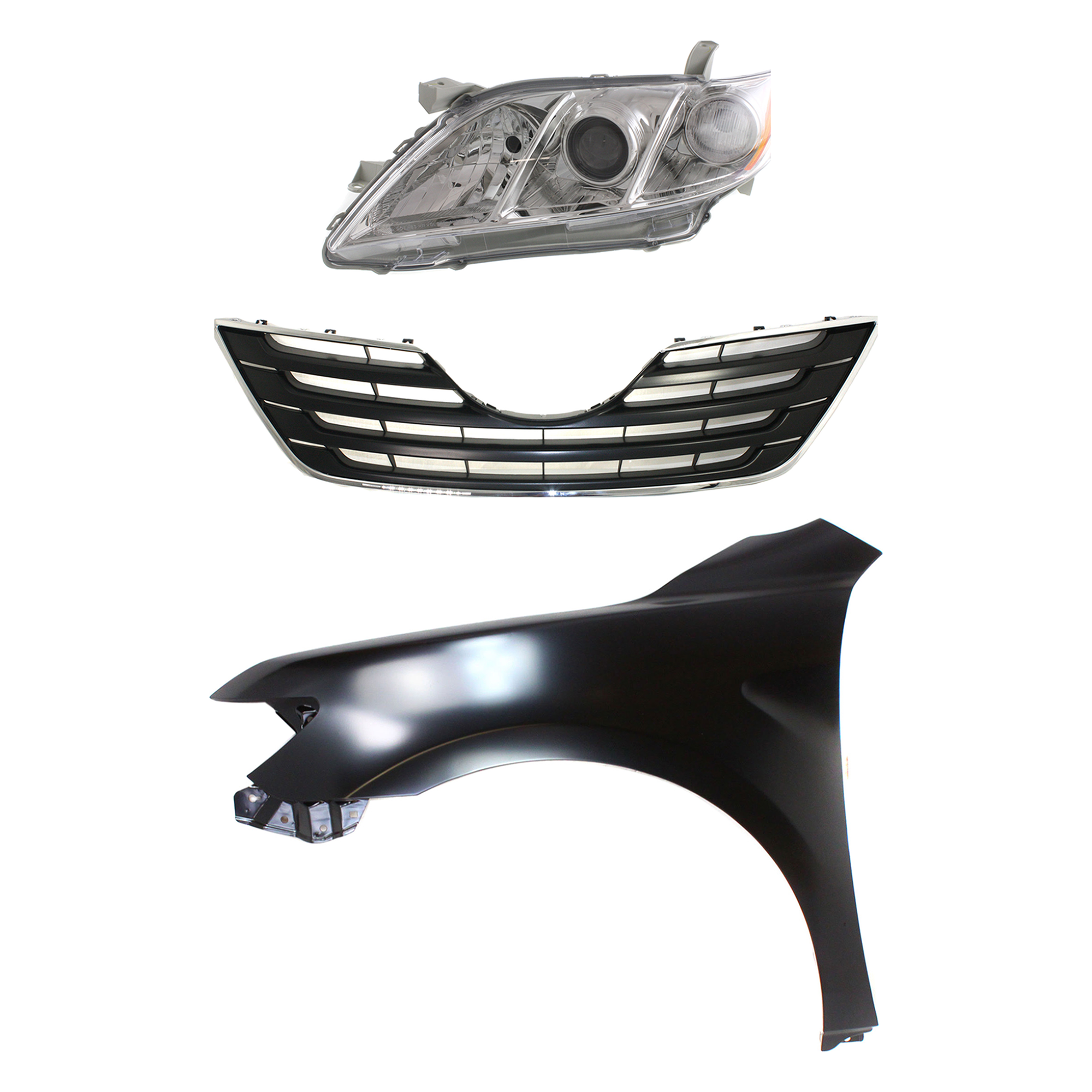 AM CAMRY 07-09 HEAD LAMP LH Lens and Housing Halogen 3 pc Kit with Fender and Grille Assembly SKU KIT 031323-46702 Partslink TO2502167 TO1240211 TO1200289 OEM 8117033652-5380206120-53101060