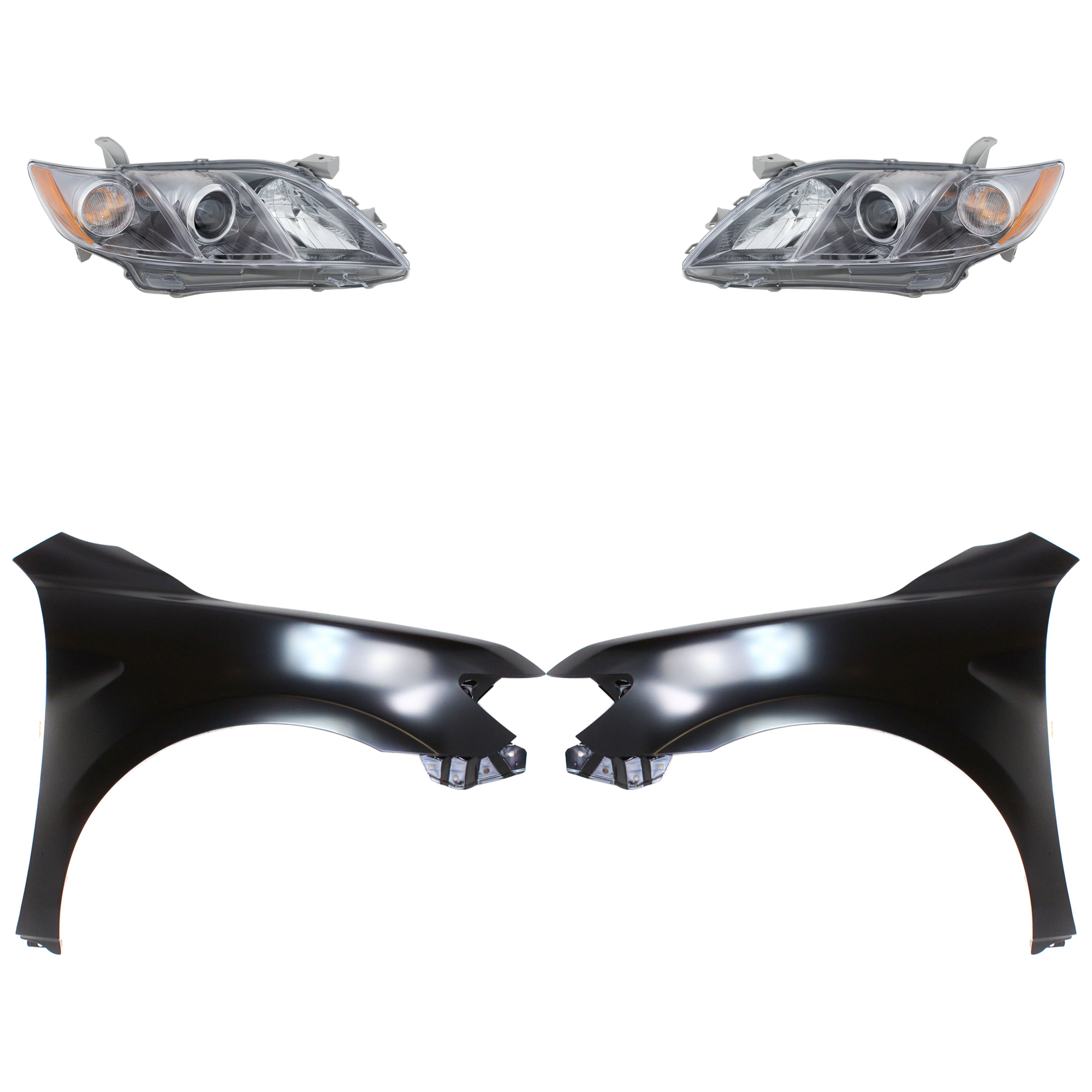 AM CAMRY 07-09 HEAD LAMP RH AND LH Assembly Halogen 4 pc Kit with Fenders SKU KIT 031323-47103 Partslink TO2503168 TO2502168 TO1240211 TO1241211 OEM 8111006C00-8115006C00-53802061