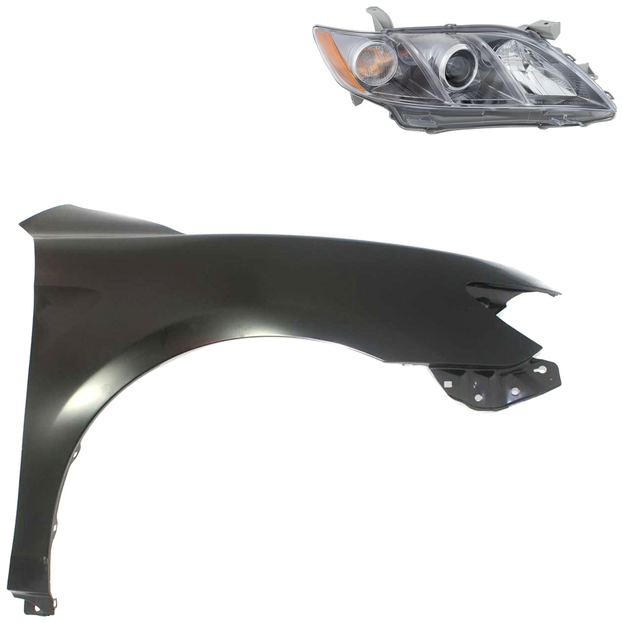 AM CAMRY 07-09 HEAD LAMP RH Assembly Halogen 2 pc Kit with Fender SKU KIT 031323-47104 Partslink TO2503168 TO1241211 OEM 8111006C00-5380106110