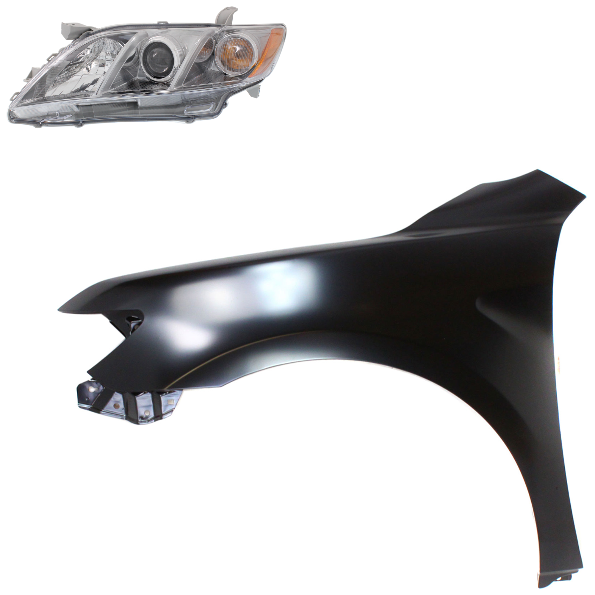 AM CAMRY 07-09 HEAD LAMP LH Assembly Halogen 2 pc Kit with Fender SKU KIT 031323-47105 Partslink TO2502168 TO1240211 OEM 8115006C00-5380206120