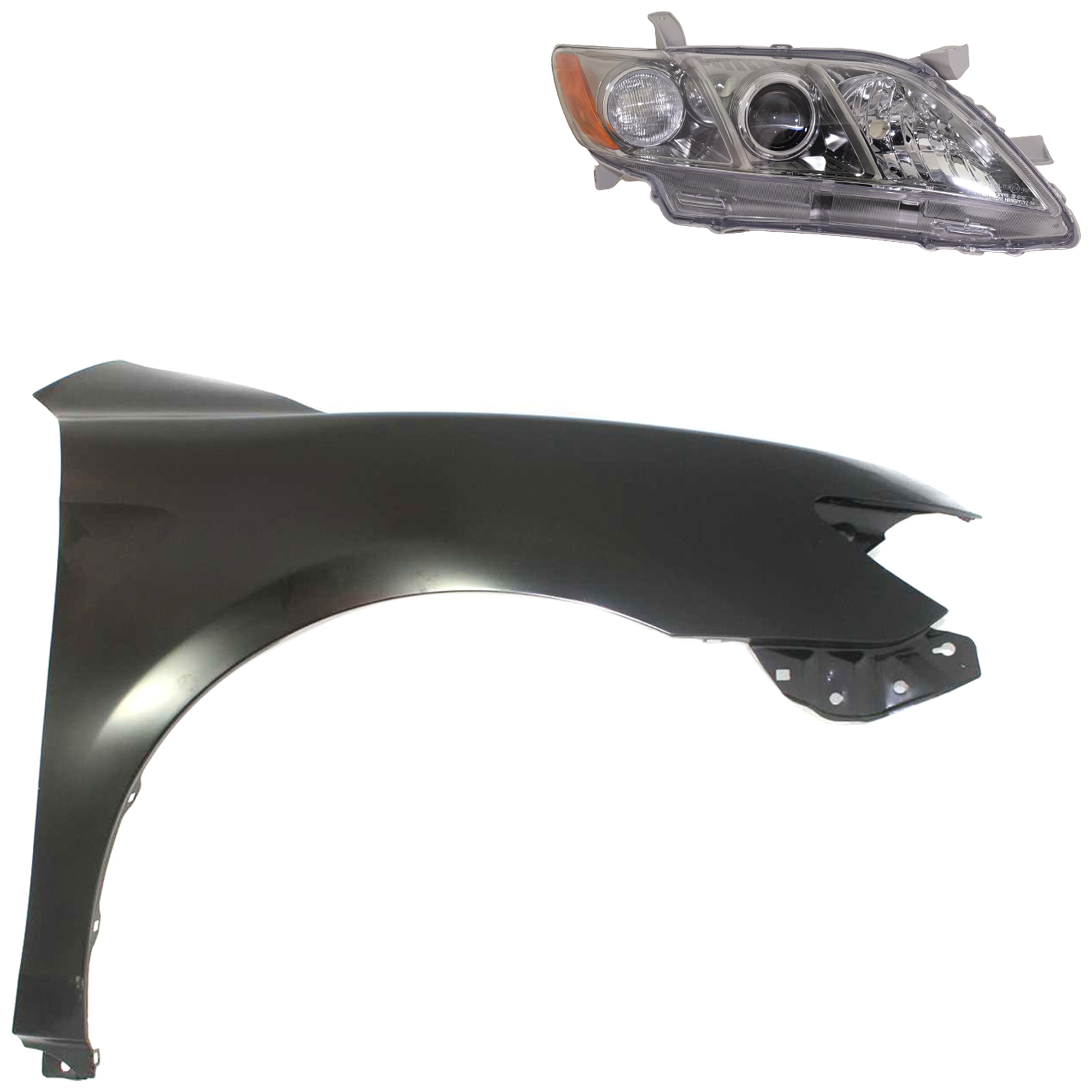 AM CAMRY 07-09 HEAD LAMP RH Lens and Housing Halogen 2 pc Kit with Fender SKU KIT 031323-47304 Partslink TO2519130 TO1241211 OEM 8113006212-5380106110