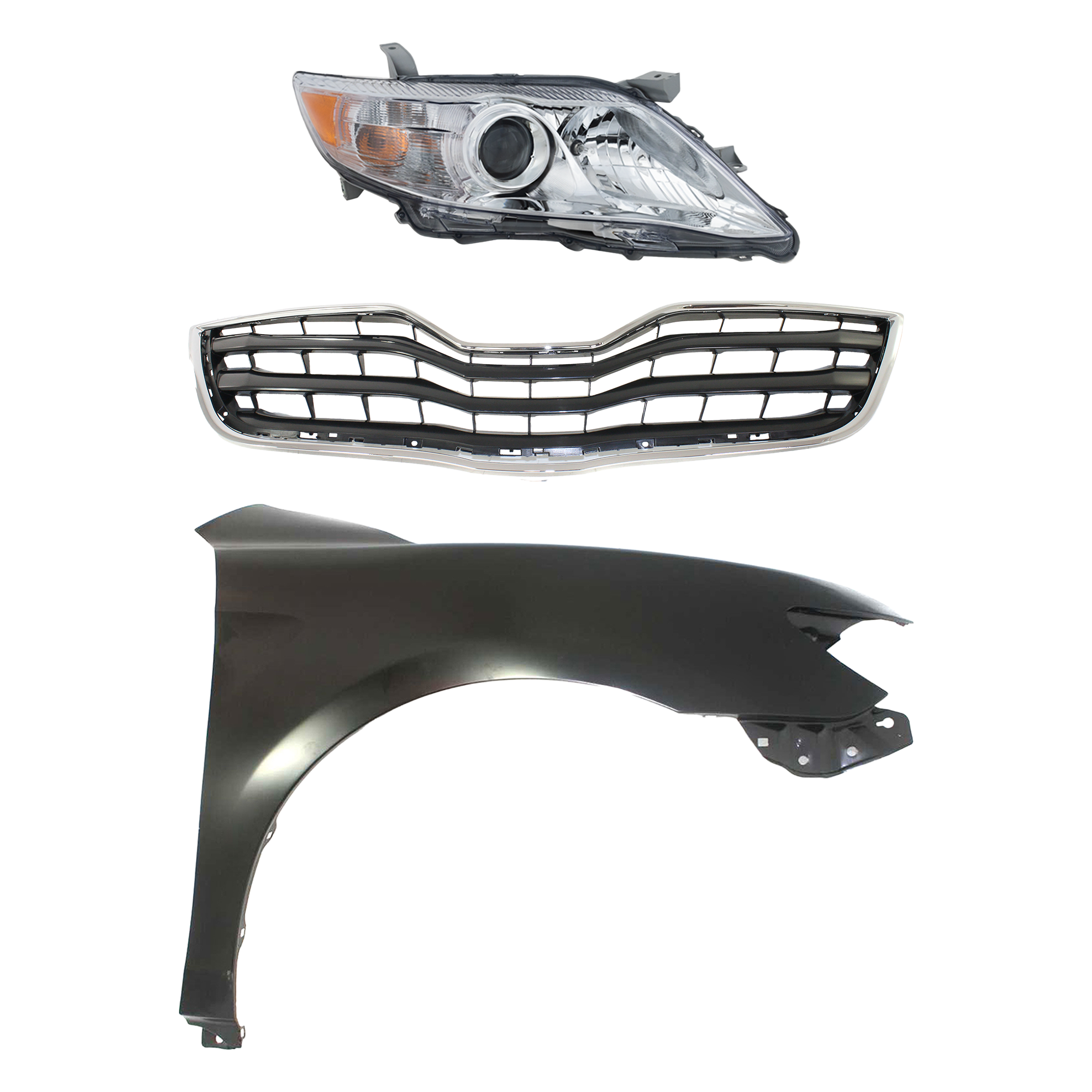 AM CAMRY 10-11 HEAD LAMP RH Assembly Halogen 3 pc Kit with Fender and Grille Assembly CAPA SKU KIT 031323-5101 Partslink TO1200324 TO1241211C TO2503191C OEM 5310106070C0-5380106110-811100