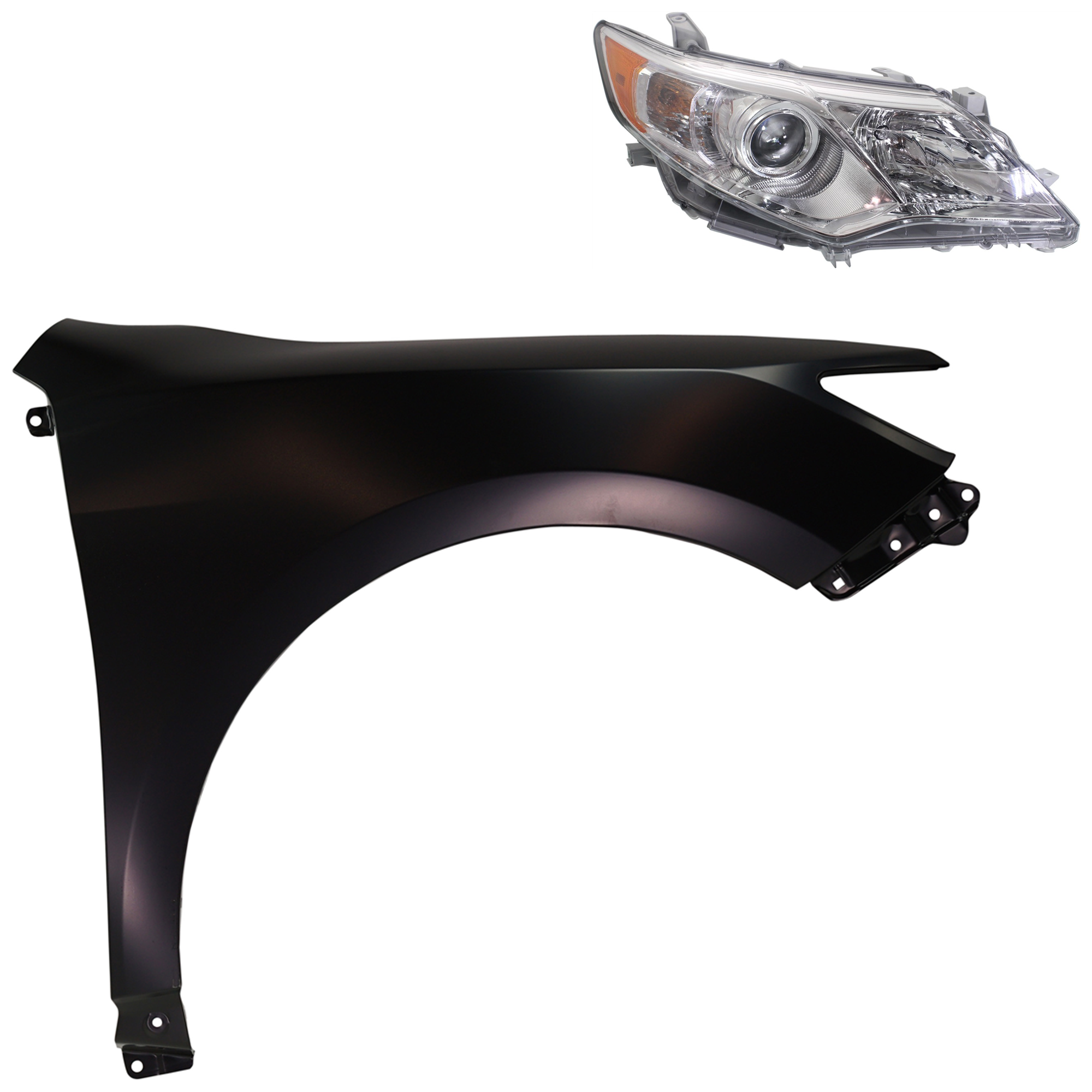 AM CAMRY 12-14 HEAD LAMP RH Assembly Halogen 2 pc Kit with Fender SKU KIT 031323-5704 Partslink TO2503211 TO1241239 OEM 8111006470-5381106140