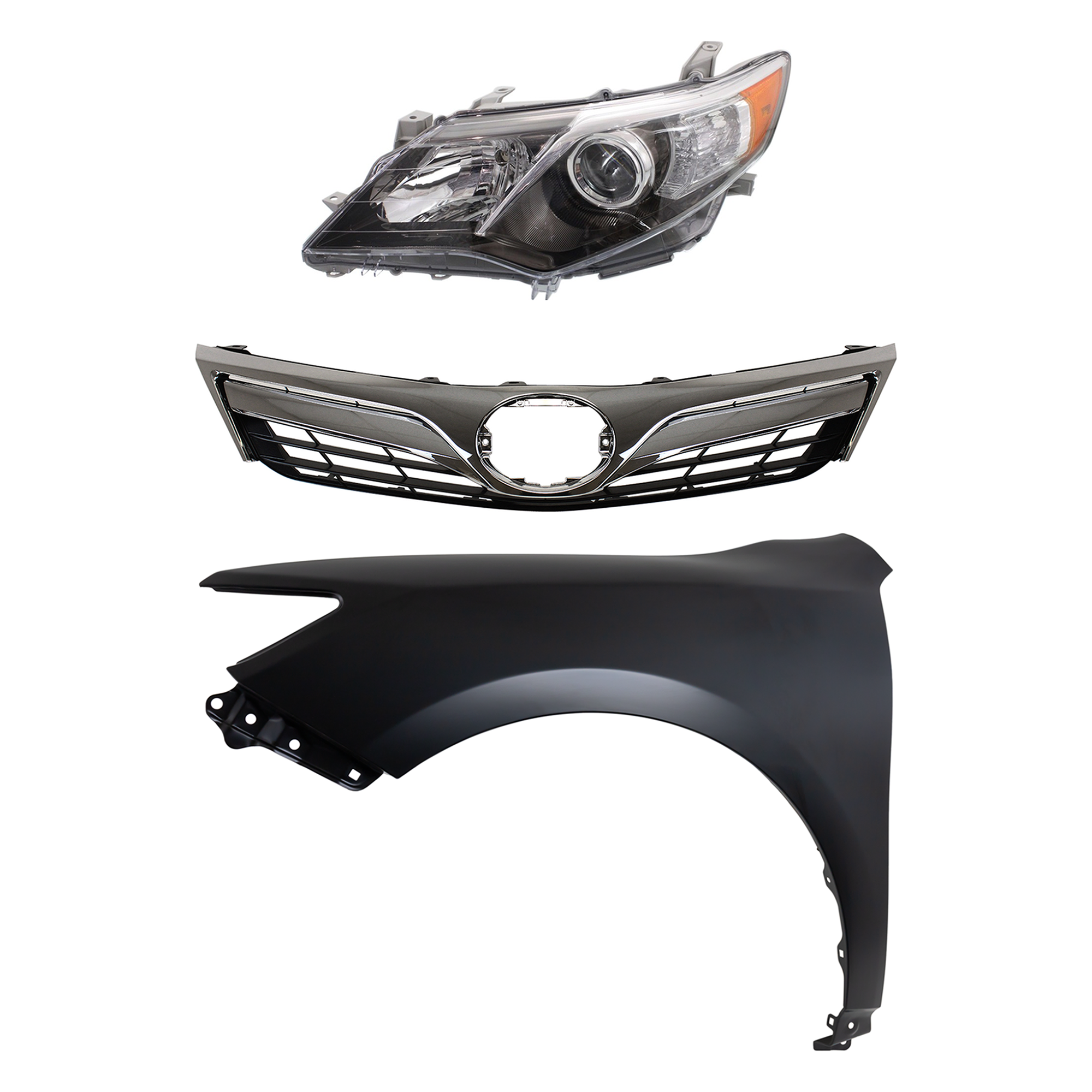 AM CAMRY 12-14 HEAD LAMP LH 3 pc Kit Lens and Housing HID Xenon LE XLE Models with Fender and Grille SKU KIT 031323-5802 Partslink TO2518135 TO1240239 TO1200343 OEM 8117006890-5381206150-53101065