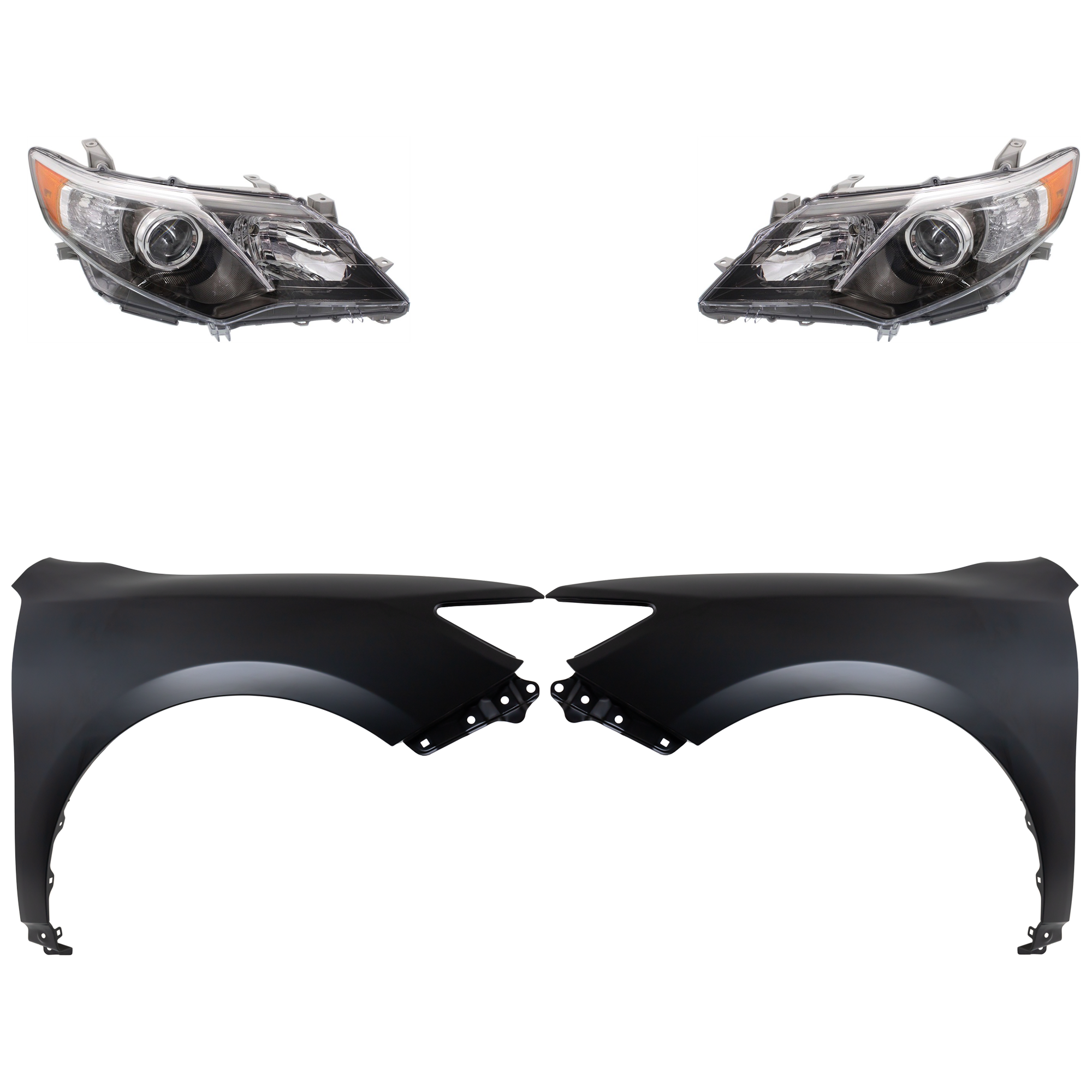 AM CAMRY 12-14 HEAD LAMP RH AND LH Lens and Housing HID Xenon 4 pc Kit with Fenders SKU KIT 031323-5803 Partslink TO2519135 TO2518135 TO1240239 TO1241239 OEM 8113006890-8117006890-53812061
