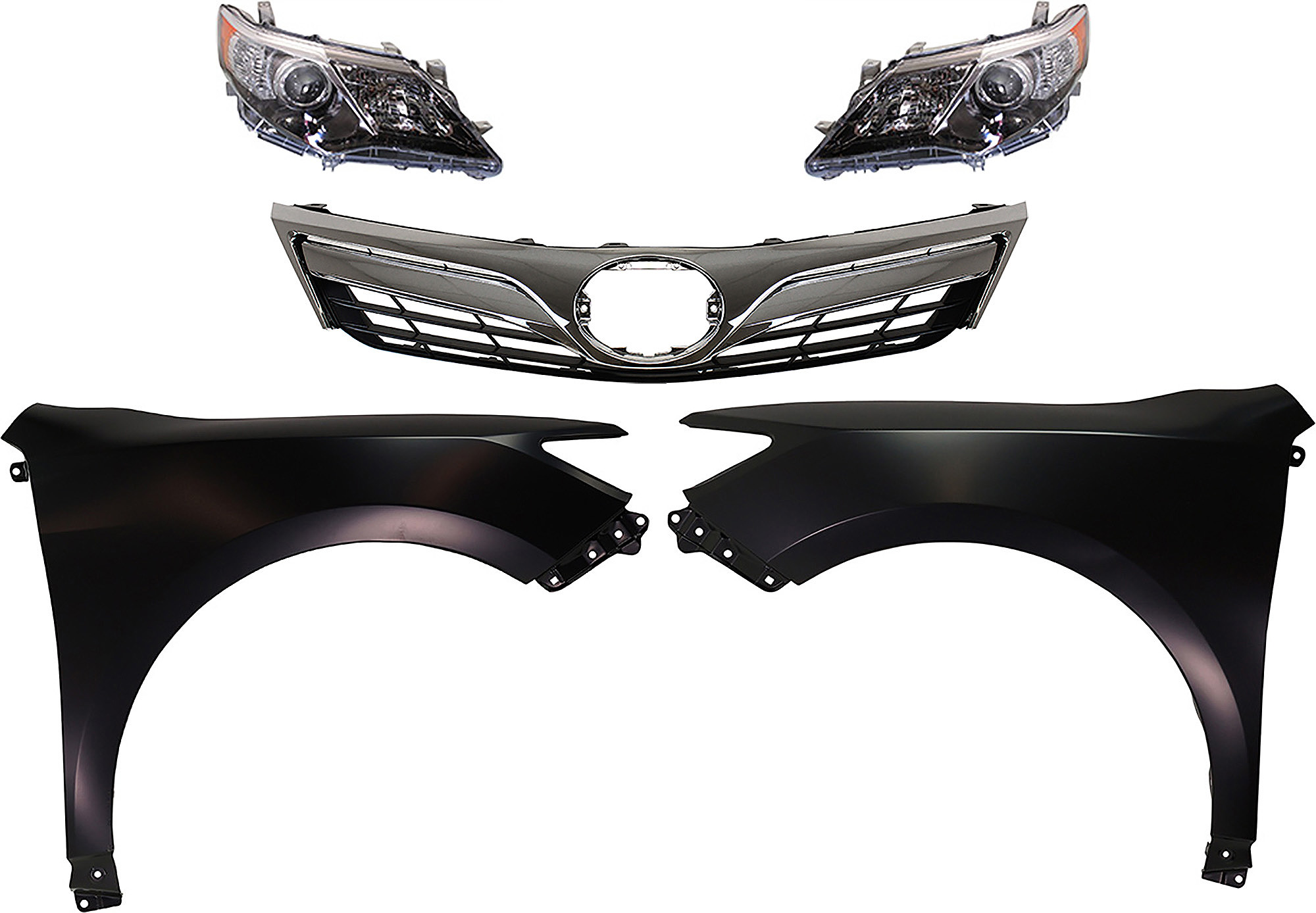 AM CAMRY 12-14 HEAD LAMP RH AND LH Lens and Housing 5 pc Kit HID Xenon LE XLE Models with Fenders and Grille SKU KIT 031323-58 Partslink TO2518135 TO2519135 TO1241239 TO1240239 TO1200343 OEM 8113006890-8117006890-53811061