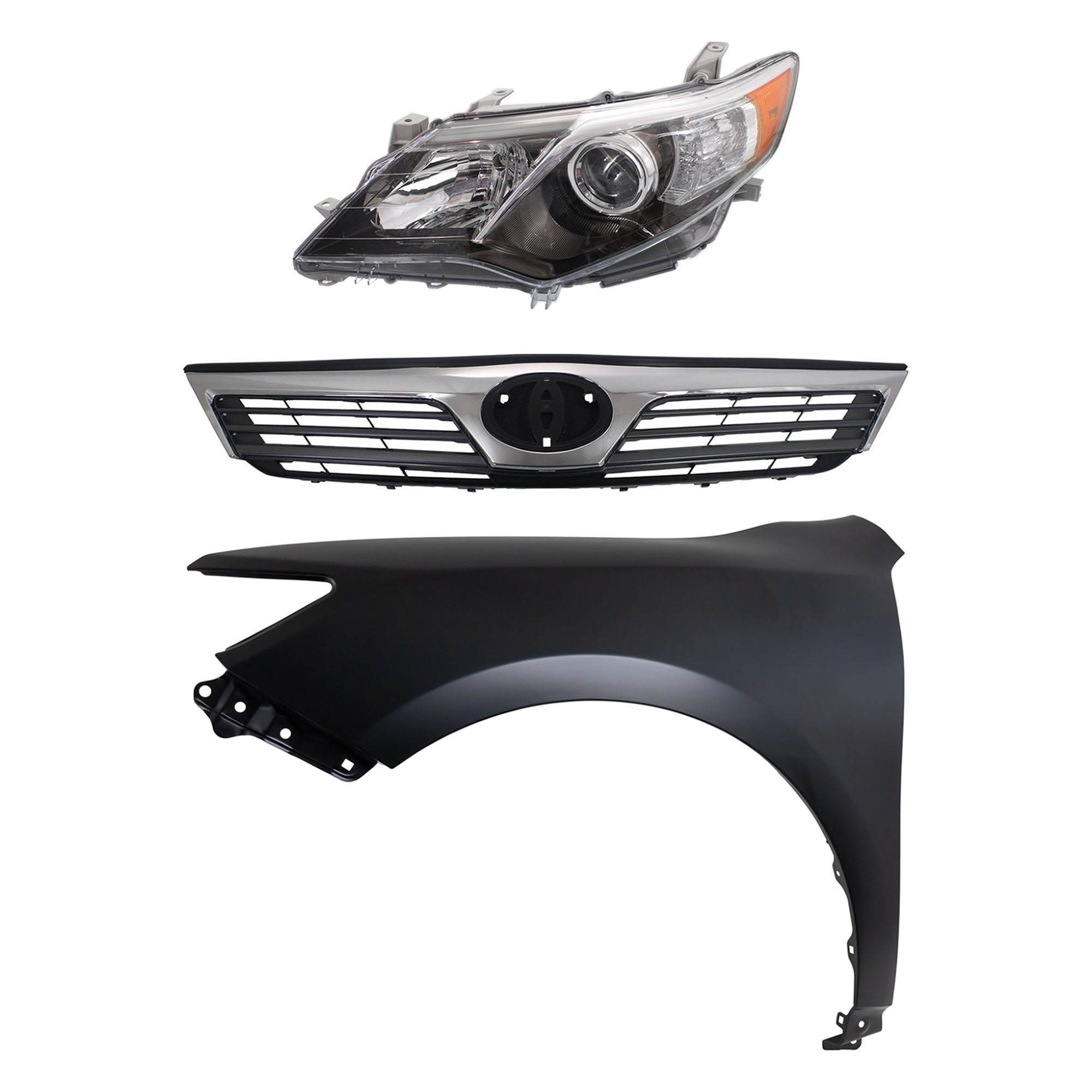 AM CAMRY 12-14 HEAD LAMP LH 3 pc Kit Lens and Housing HID Xenon L Models with Fender and Grille SKU KIT 031323-6002 Partslink TO2518135 TO1240239 TO1200344 OEM 8117006890-5381206150-53101063