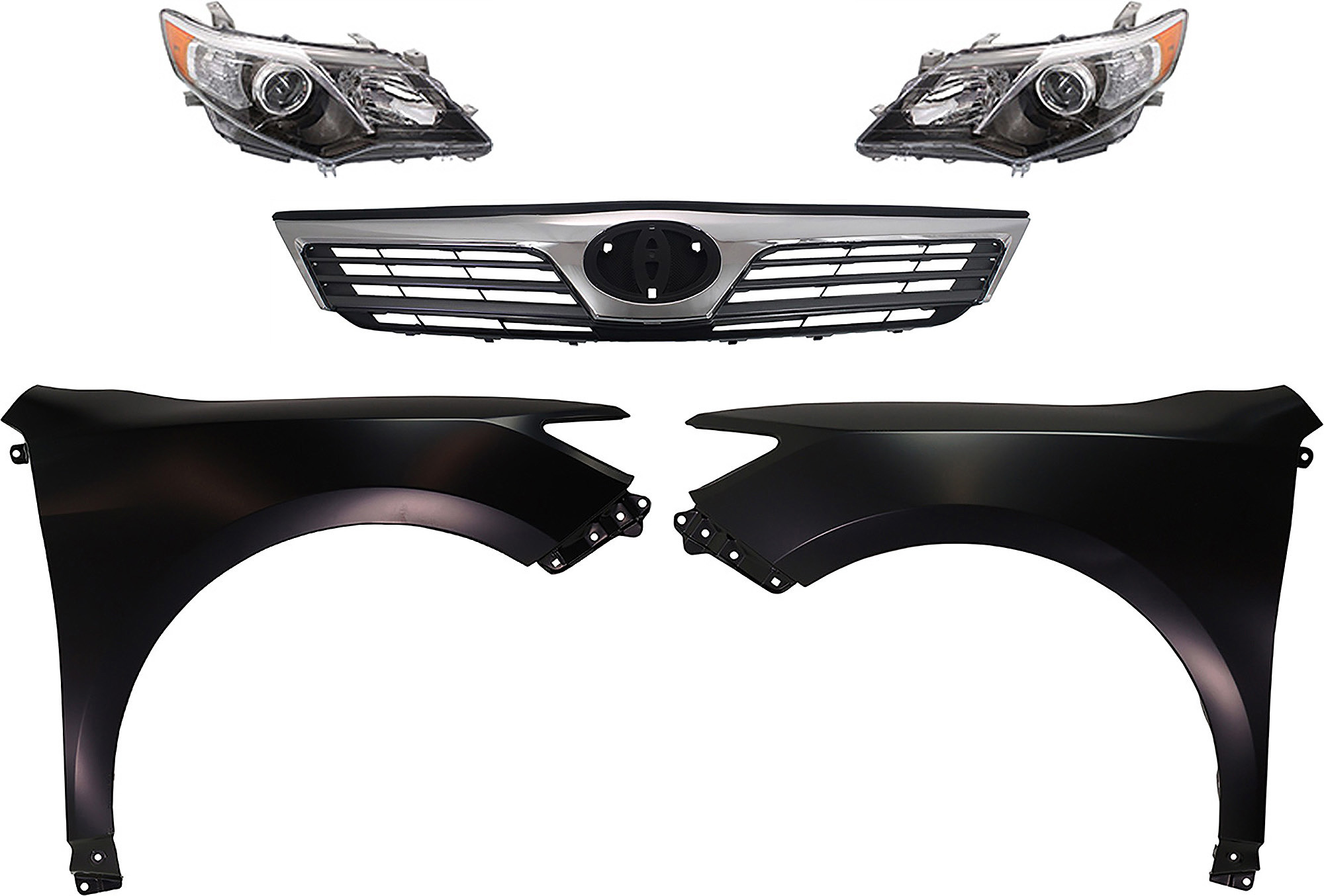 AM CAMRY 12-14 HEAD LAMP RH AND LH Lens and Housing HID Xenon 5 pc Kit L Models with Fenders and Grille SKU KIT 031323-60 Partslink TO2518135 TO2519135 TO1241239 TO1240239 TO1200344 OEM 8113006890-8117006890-53811061