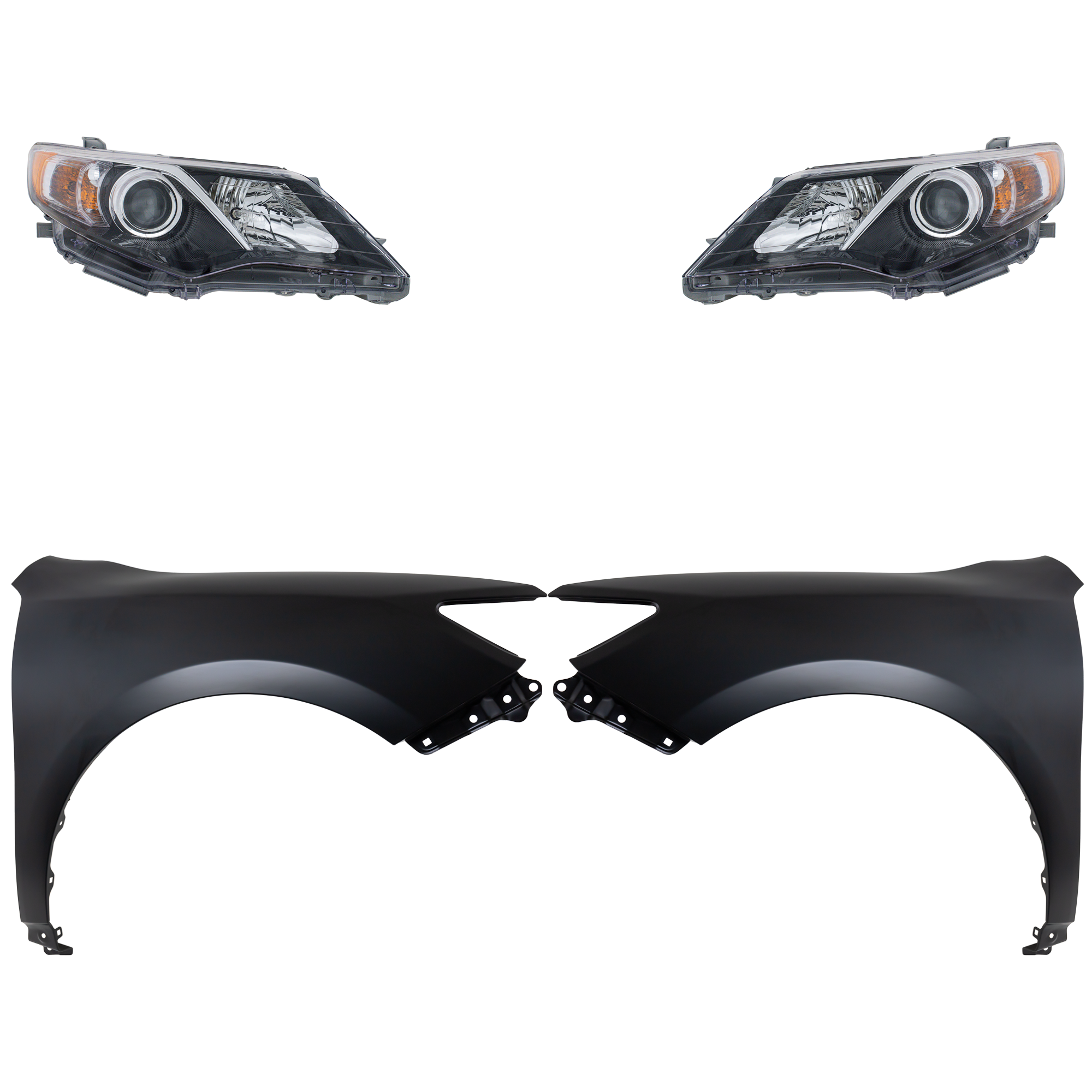 AM CAMRY 12-14 HEAD LAMP RH AND LH Assembly Halogen 4 pc Kit with Fenders SKU KIT 031323-6103 Partslink TO2503212 TO2502212 TO1240239 TO1241239 OEM 8111006800-8115006800-53812061