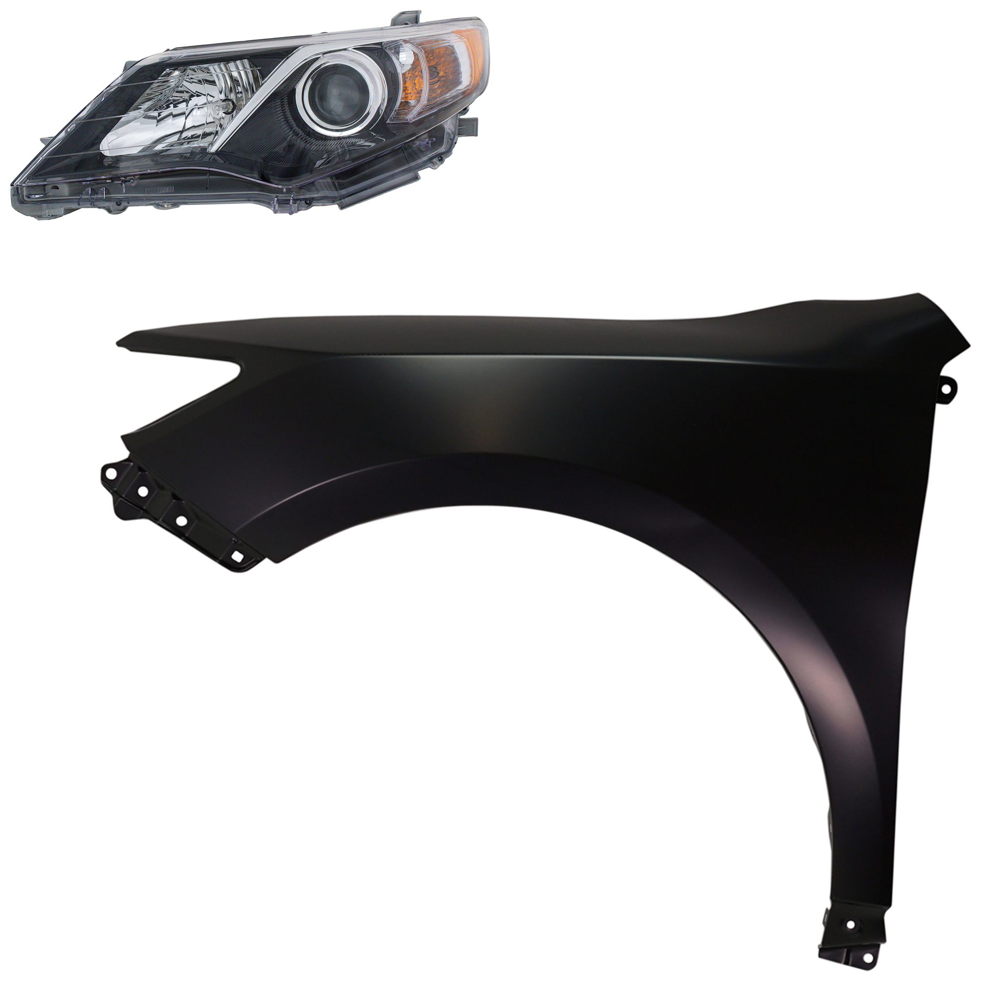 AM CAMRY 12-14 HEAD LAMP LH Assembly Halogen 2 pc Kit with Fender SKU KIT 031323-6105 Partslink TO2502212 TO1240239 OEM 8115006800-5381206150