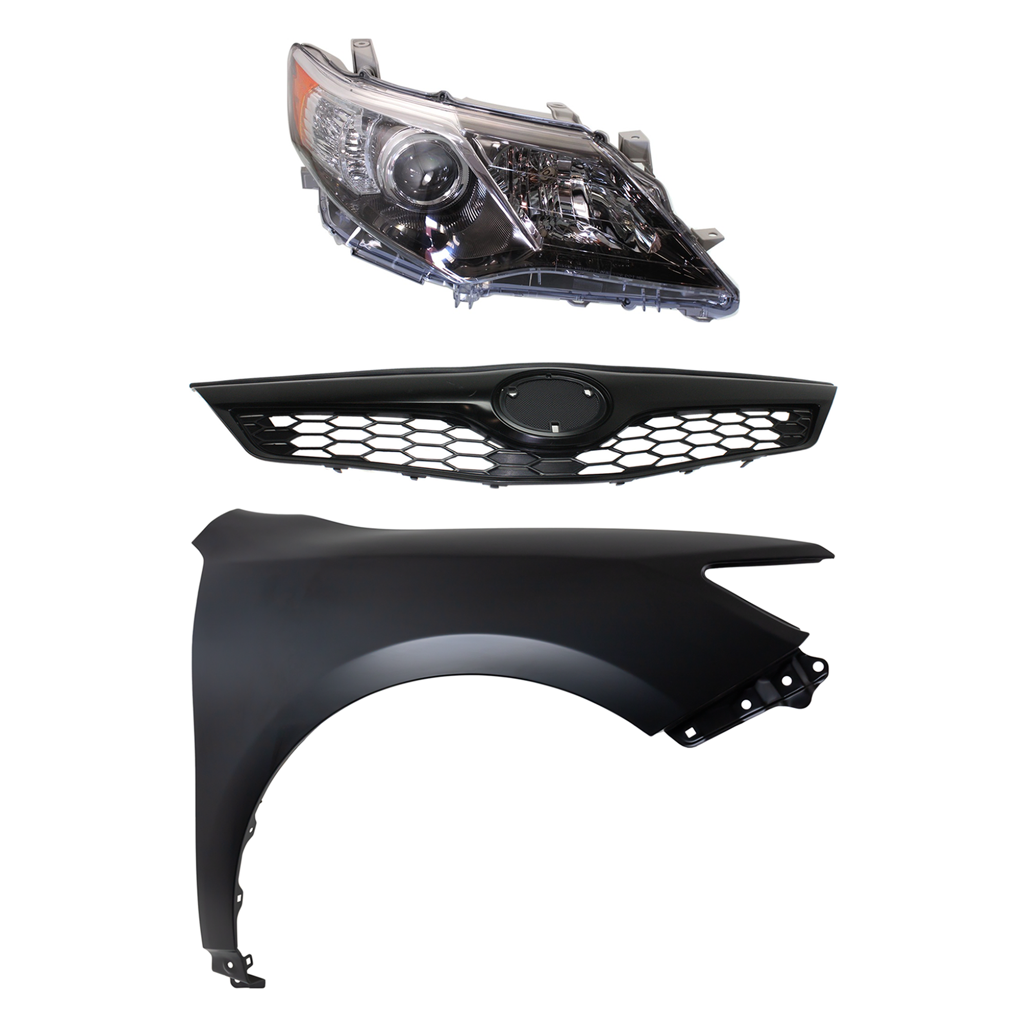 AM CAMRY 12-14 HEAD LAMP RH HID Xenon Lens and Housing 3 pc Kit SE SE Sport Models with Fender and Grille Assembly SKU KIT 031323-6201 Partslink TO2519135 TO1241239 TO1200354 OEM 8113006890-5381106140-53101063
