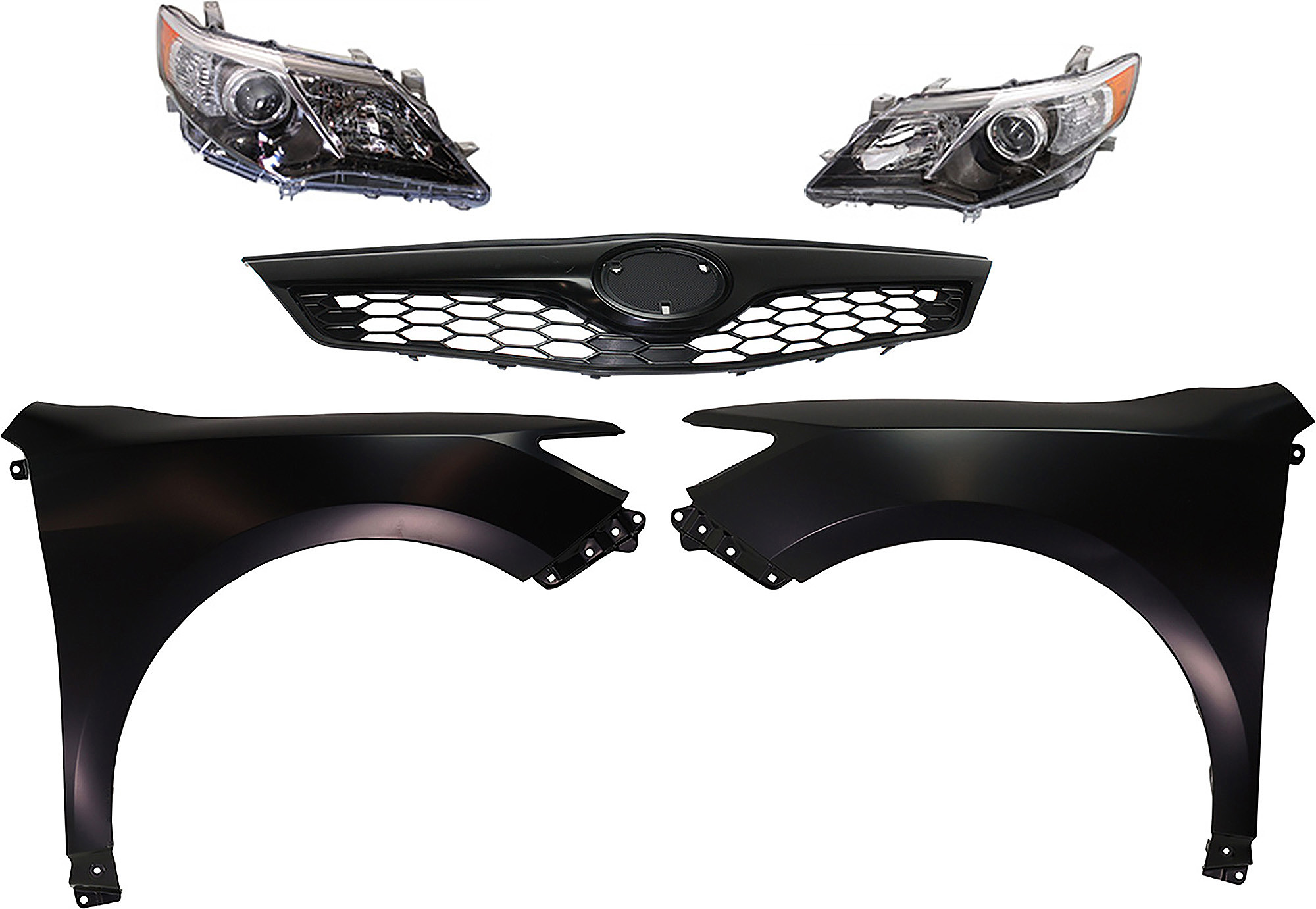 AM CAMRY 12-14 HEAD LAMP RH AND LH Lens and Housing HID Xenon 5 pc Kit SE SE Sport Models with Fenders and Grille SKU KIT 031323-62 Partslink TO2518135 TO2519135 TO1241239 TO1240239 TO1200354 OEM 8117006890-8113006890-53811061